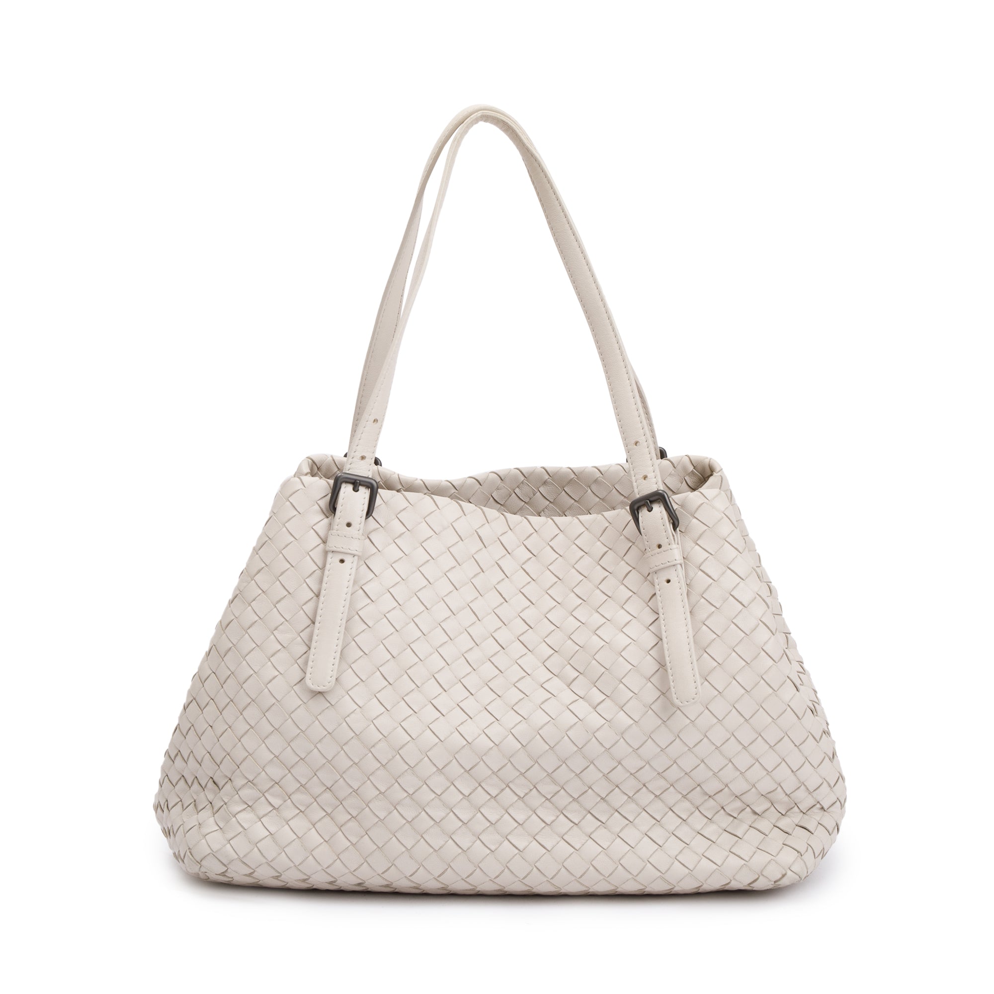 Bottega Veneta White Intrecciato Leather Medium Cesta Tote