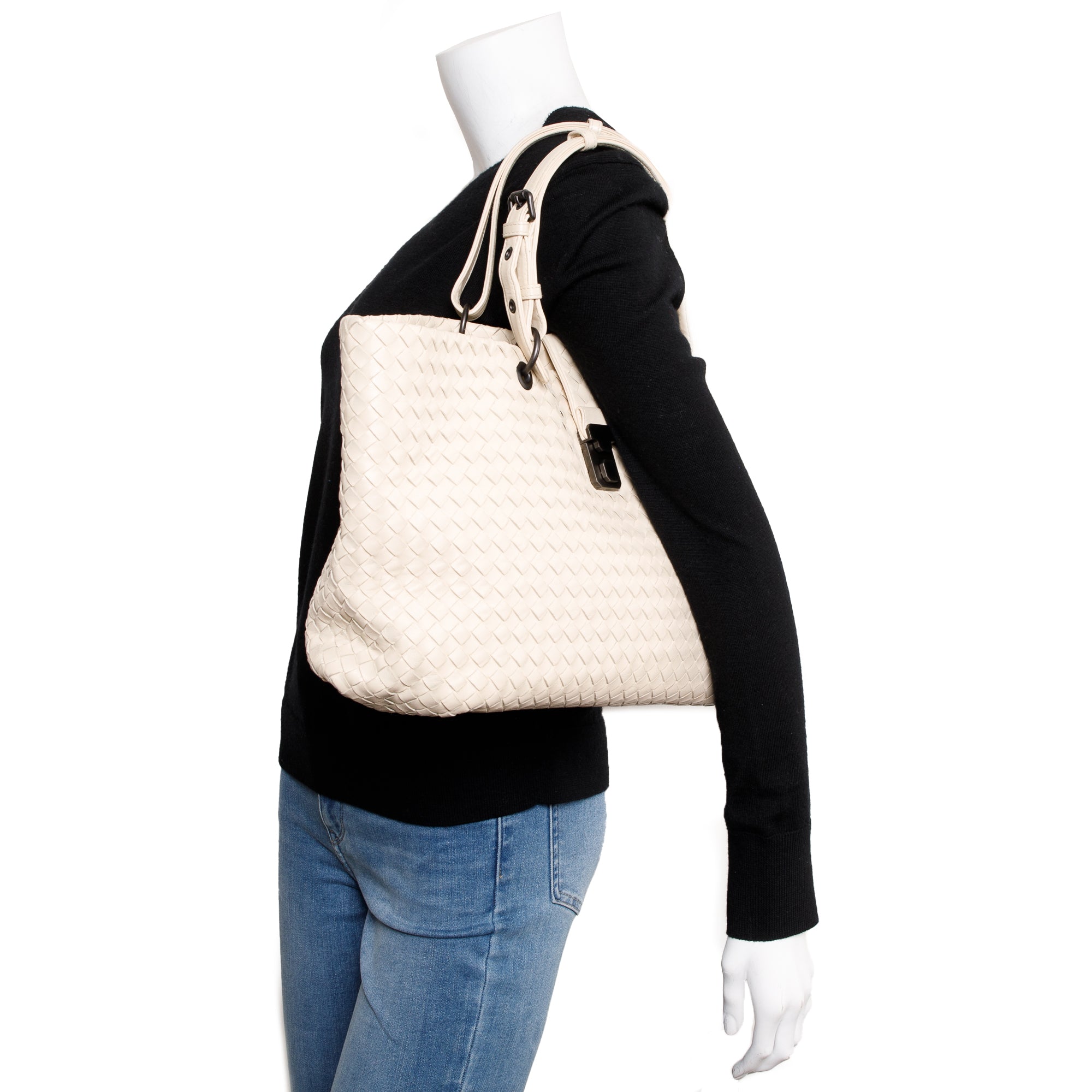 Bottega Veneta White Intrecciato Nappa Leather Large Capi Tote