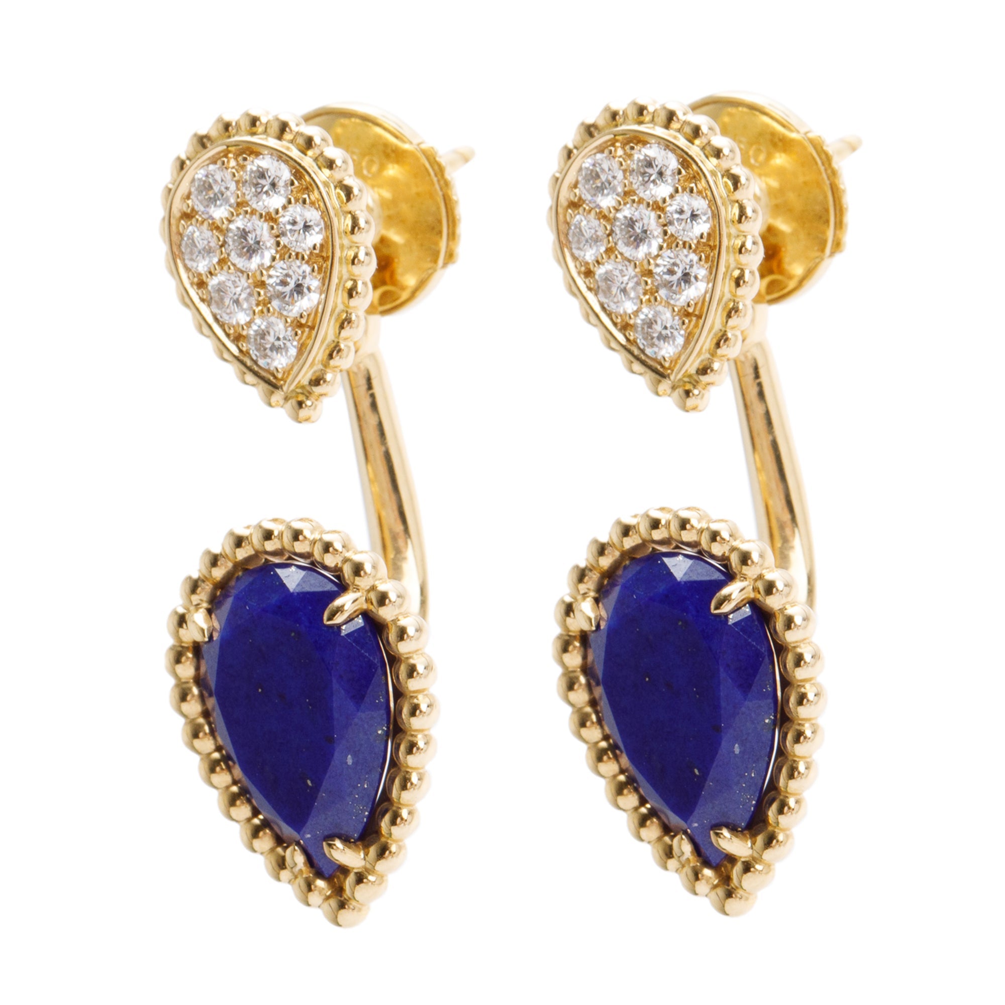 Boucheron 18k Yellow Gold Lapis Lazuli & Diamond Serpent Boheme Stud Earrings w/ Box