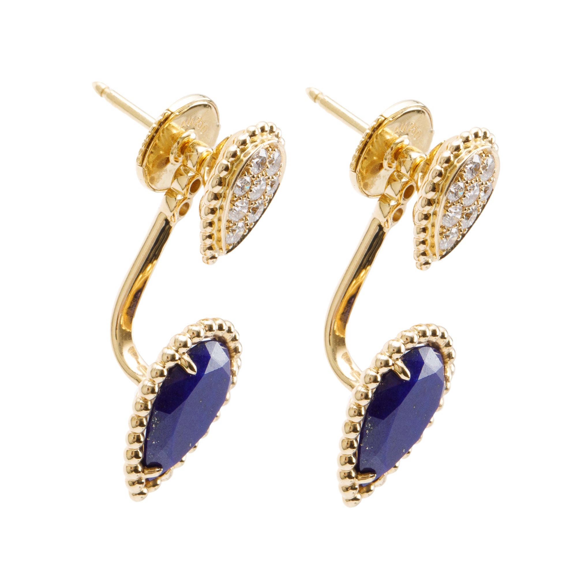 Boucheron 18k Yellow Gold Lapis Lazuli & Diamond Serpent Boheme Stud Earrings w/ Box