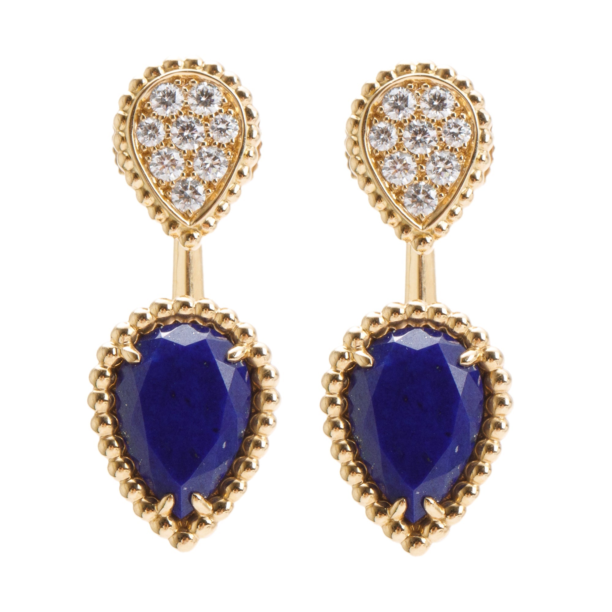 Boucheron 18k Yellow Gold Lapis Lazuli & Diamond Serpent Boheme Stud Earrings w/ Box