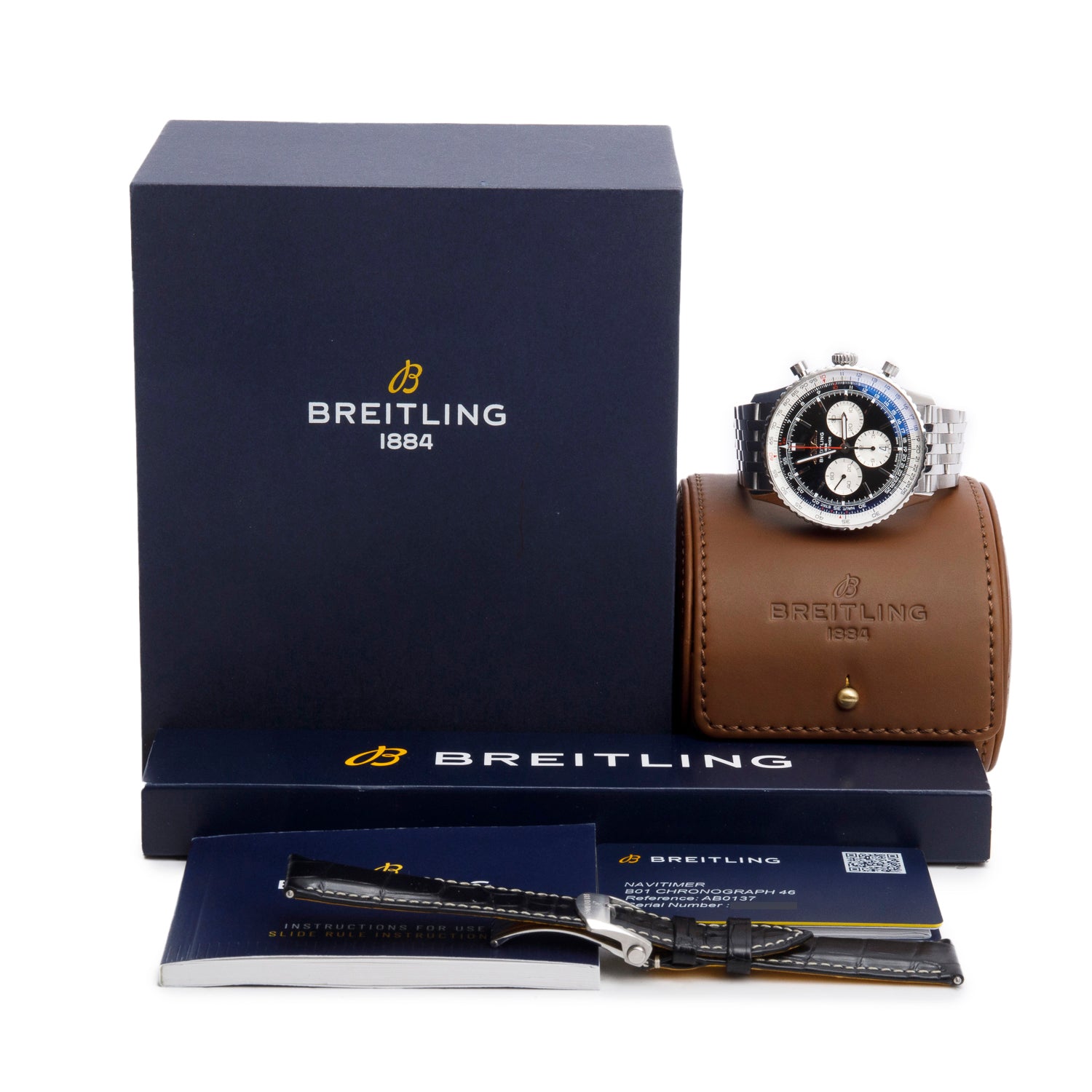 Breitling Stainless Steel Navitimer B01 46 MM Automatic Chronograph Watch Black Dial AB0137 w/ Box, Papers & Extra Strap