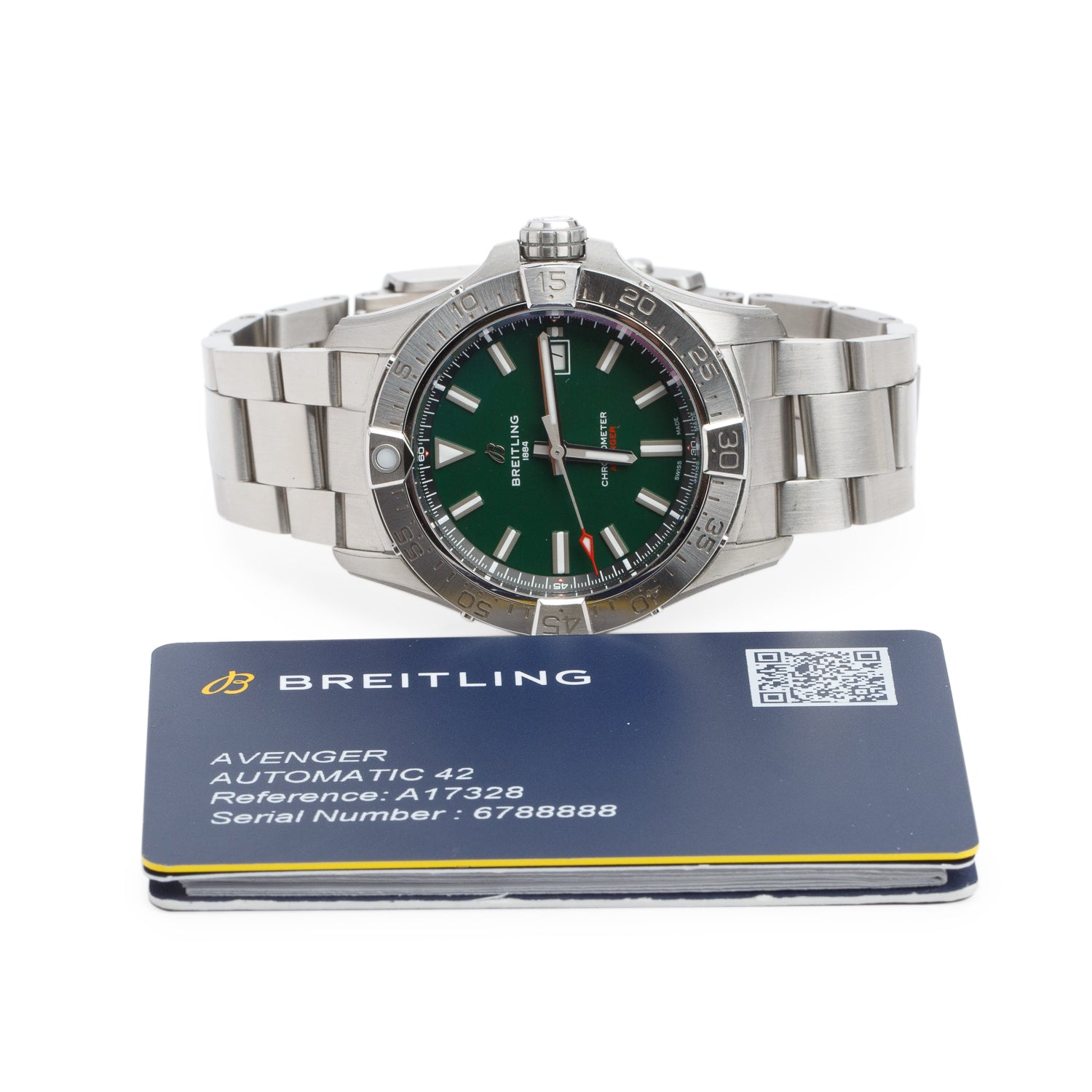 Breitling Stainless Steel Avenger 42 MM Automatic Watch Green Dial A17328 w/ Papers