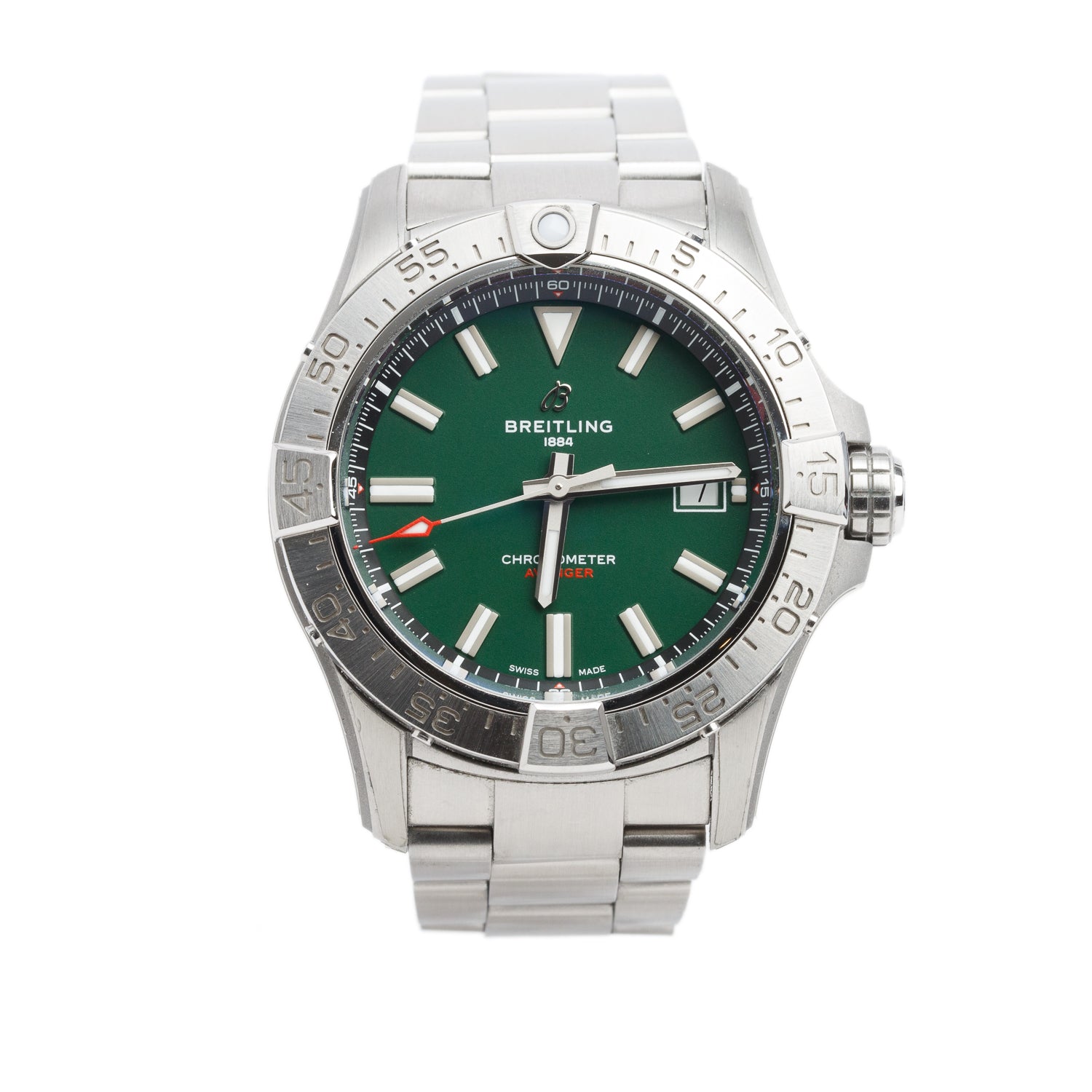Breitling Stainless Steel Avenger 42 MM Automatic Watch Green Dial A17328 w/ Papers