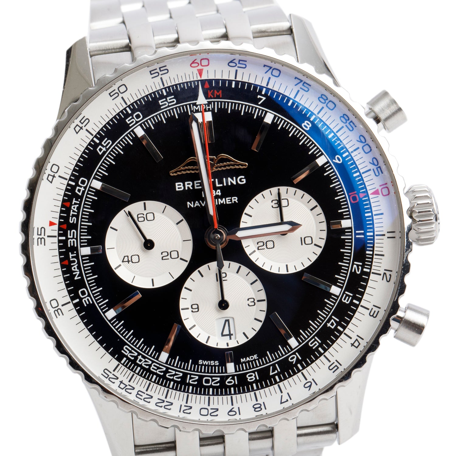 Breitling Stainless Steel Navitimer B01 46 MM Automatic Chronograph Watch Black Dial AB0137 w/ Box, Papers & Extra Strap