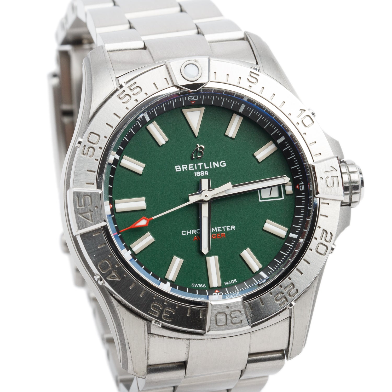 Breitling Stainless Steel Avenger 42 MM Automatic Watch Green Dial A17328 w/ Papers