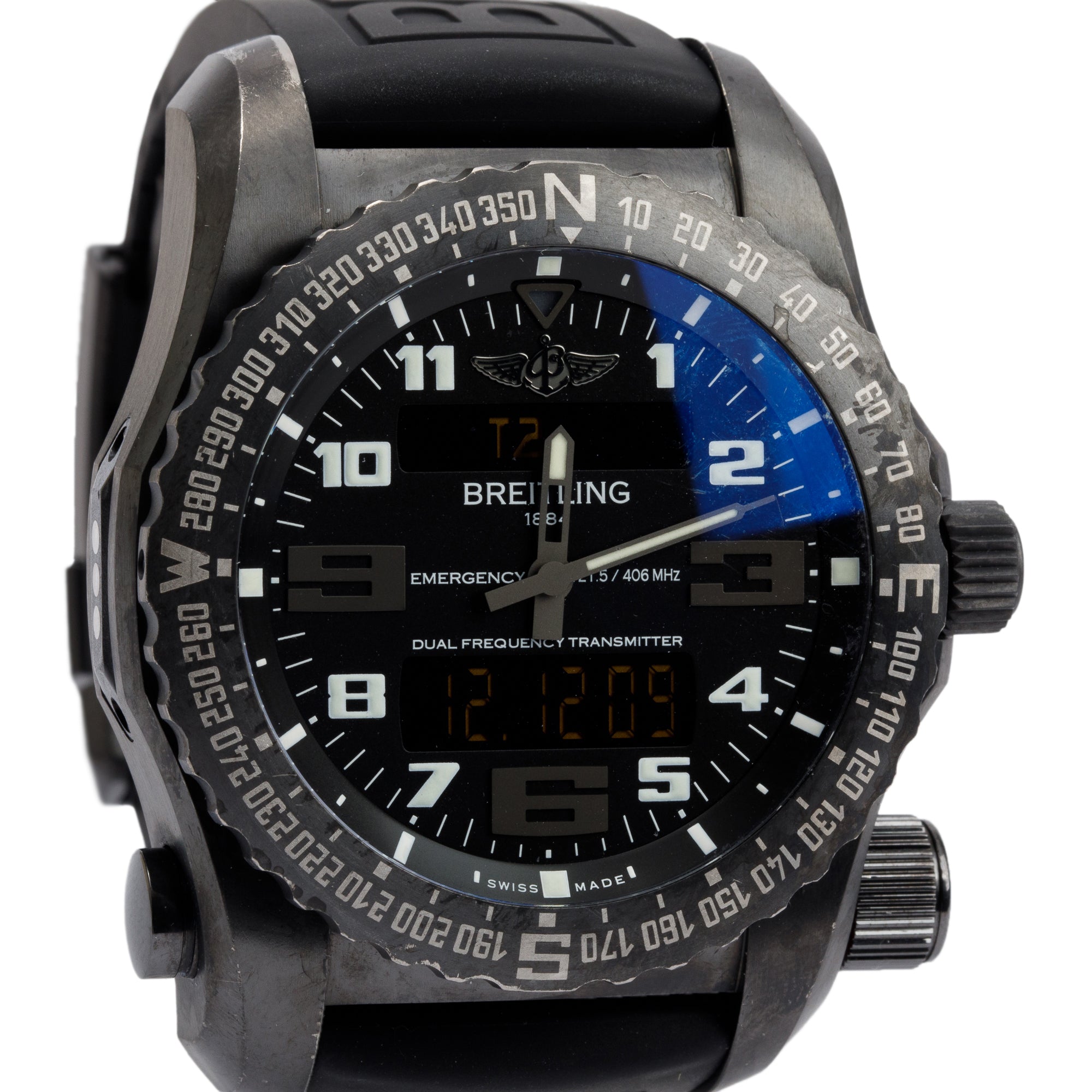 Breitling DLC Coated Titanium Emergency II Night Mission 51 MM Watch w/ Box & Papers