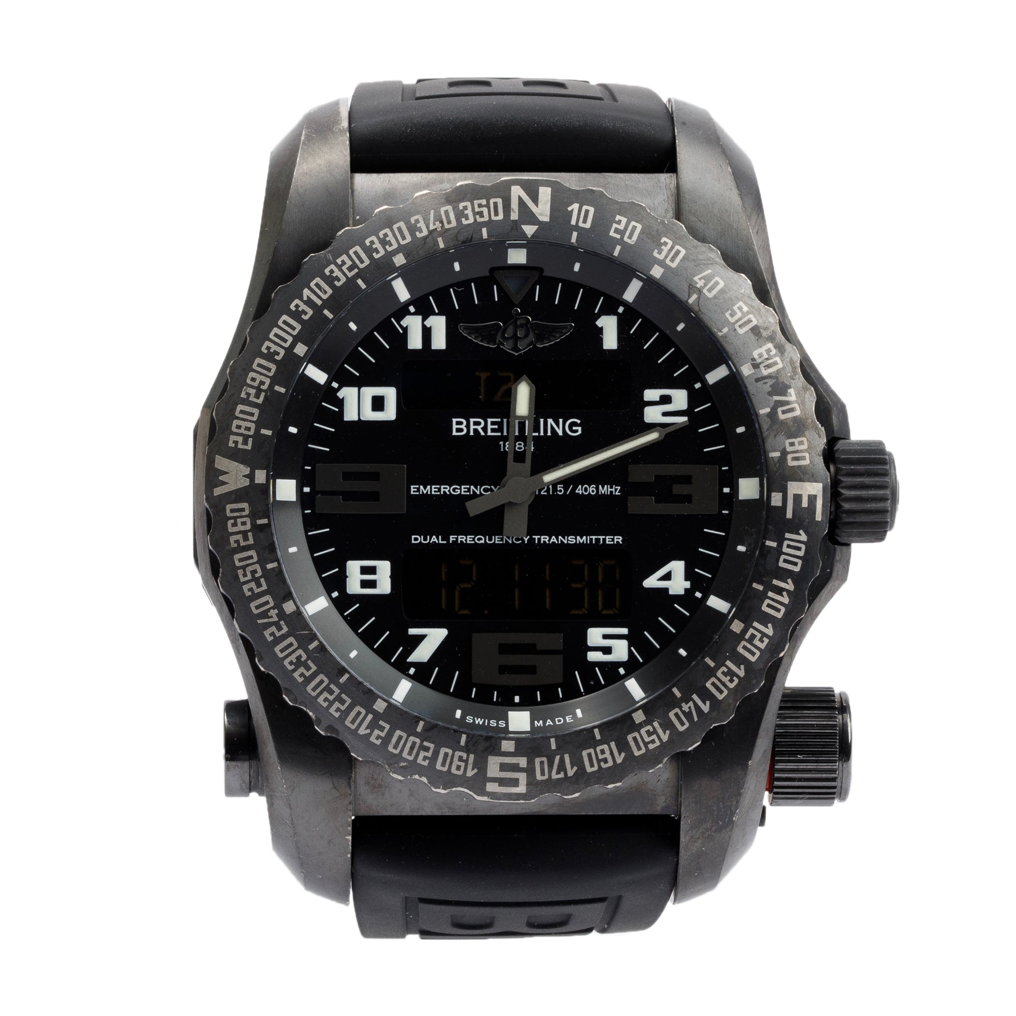 Breitling DLC Coated Titanium Emergency II Night Mission 51 MM Watch w/ Box & Papers