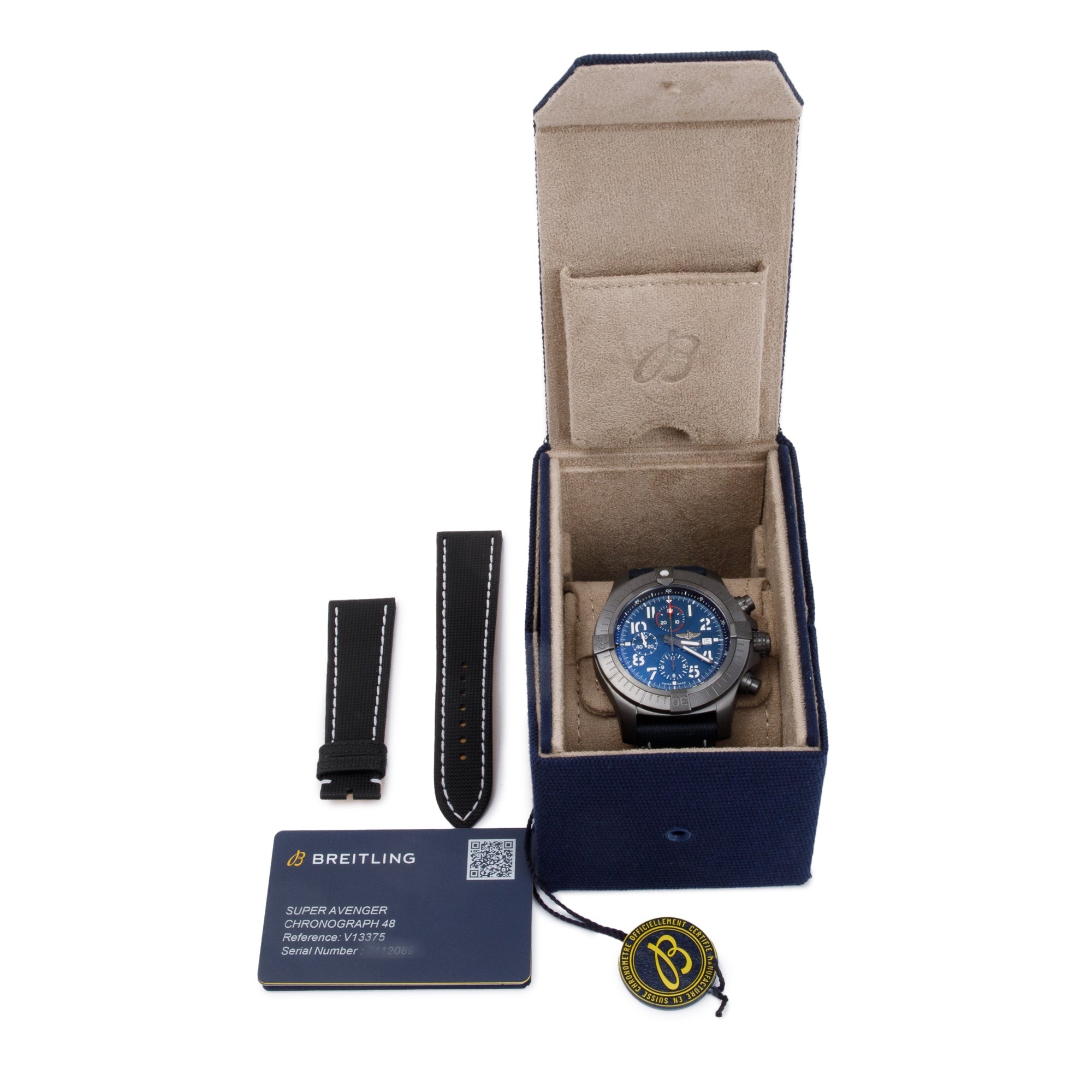 Breitling DLC Coated Titanium Super Avenger Night Mission 48 MM Automatic Chronograph Watch w/ Box & Papers