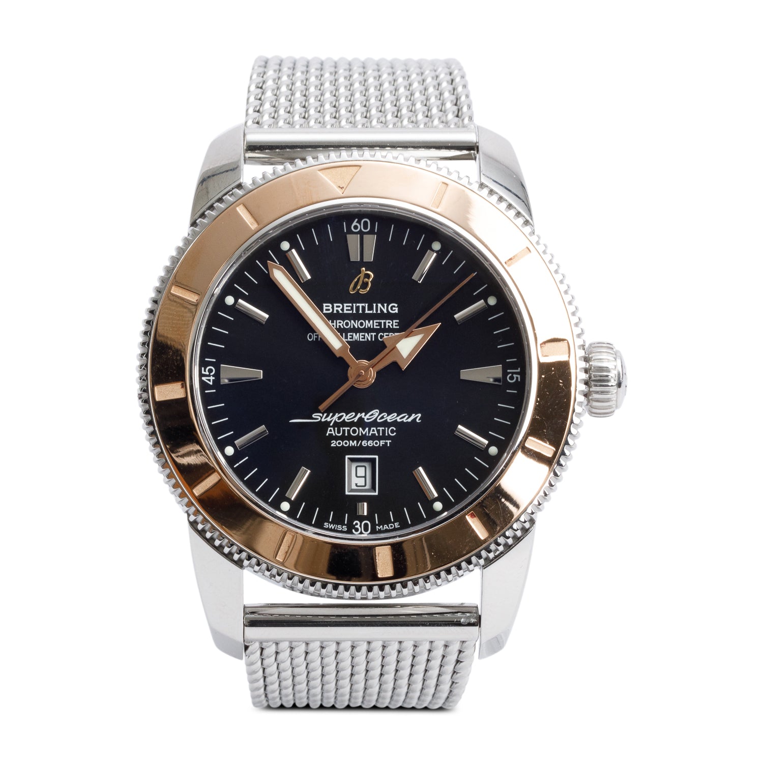 Breitling Stainless Steel & 18k Rose Gold Superocean Heritage 46 MM Automatic Watch Black Dial U17320