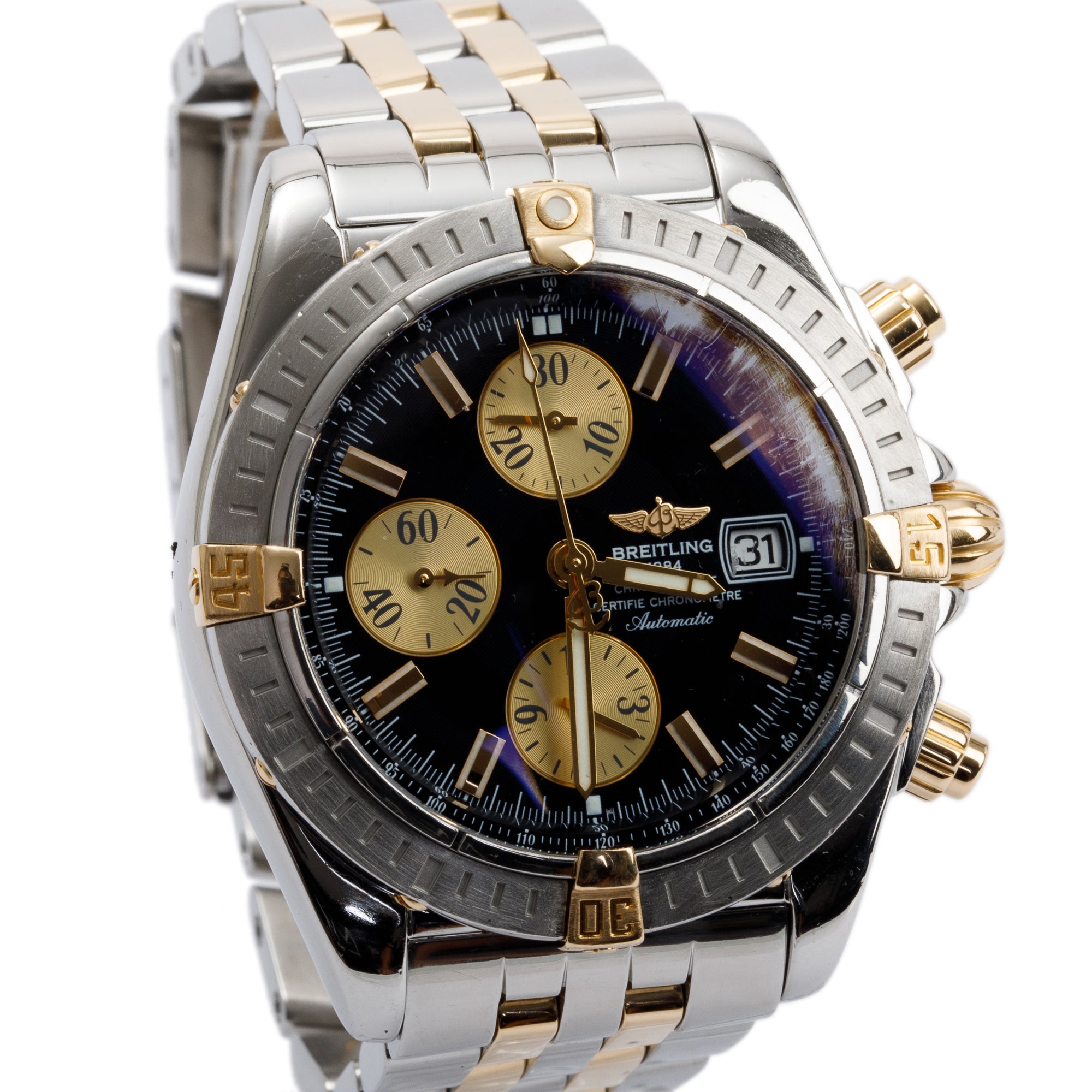 Breitling Stainless Steel & 18k Yellow Gold Chronomat Evolution 44 mm Chronograph Automatic Watch w/ Box & Papers