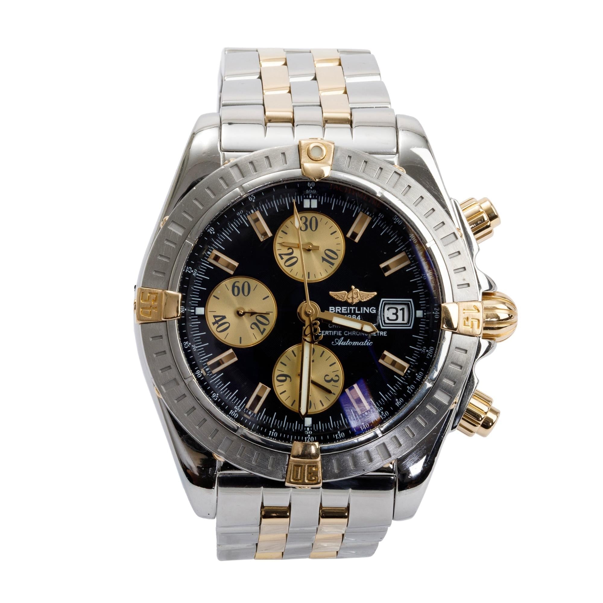 Breitling Stainless Steel & 18k Yellow Gold Chronomat Evolution 44 mm Chronograph Automatic Watch w/ Box & Papers