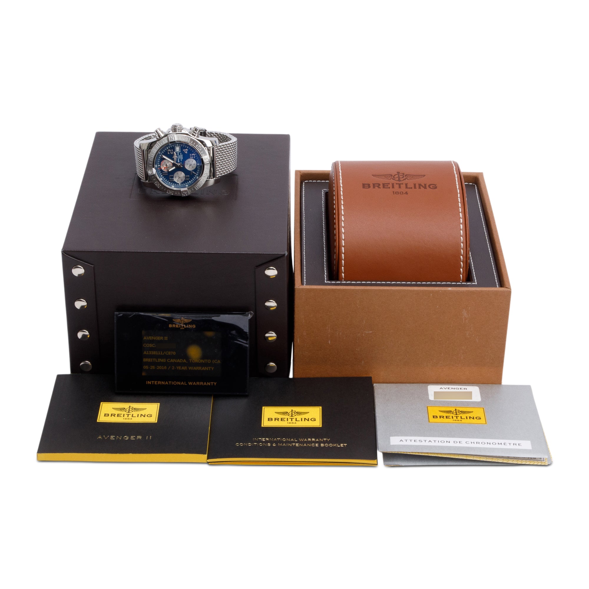 Breitling Stainless Steel Avenger II 43 MM Automatic Chronograph Watch Blue Dial A13381 w/ Box & Papers