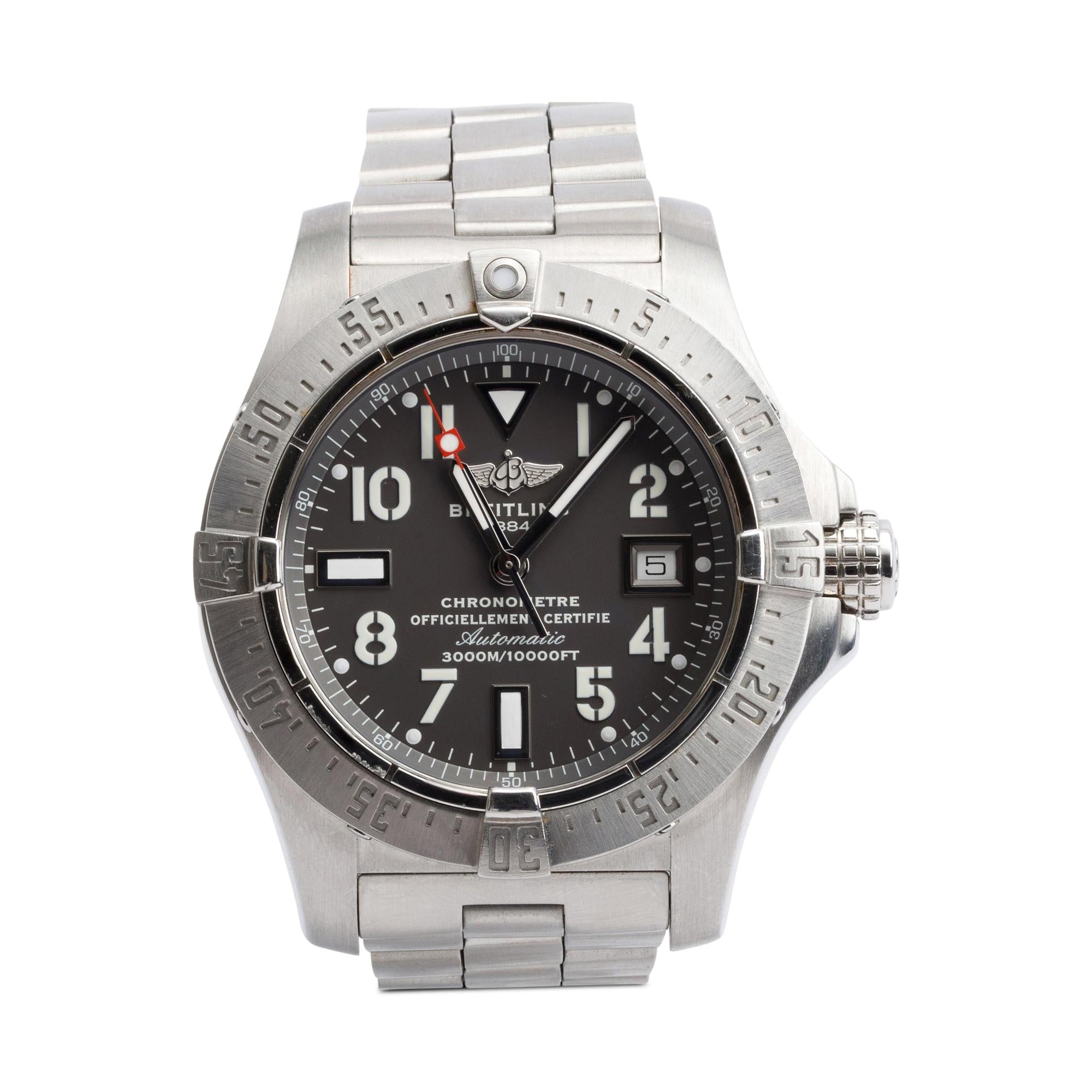 Breitling Stainless Steel Avenger II Seawolf 45 MM Automatic Watch Grey Dial A17330 w/ Box, Papers & Extra Strap