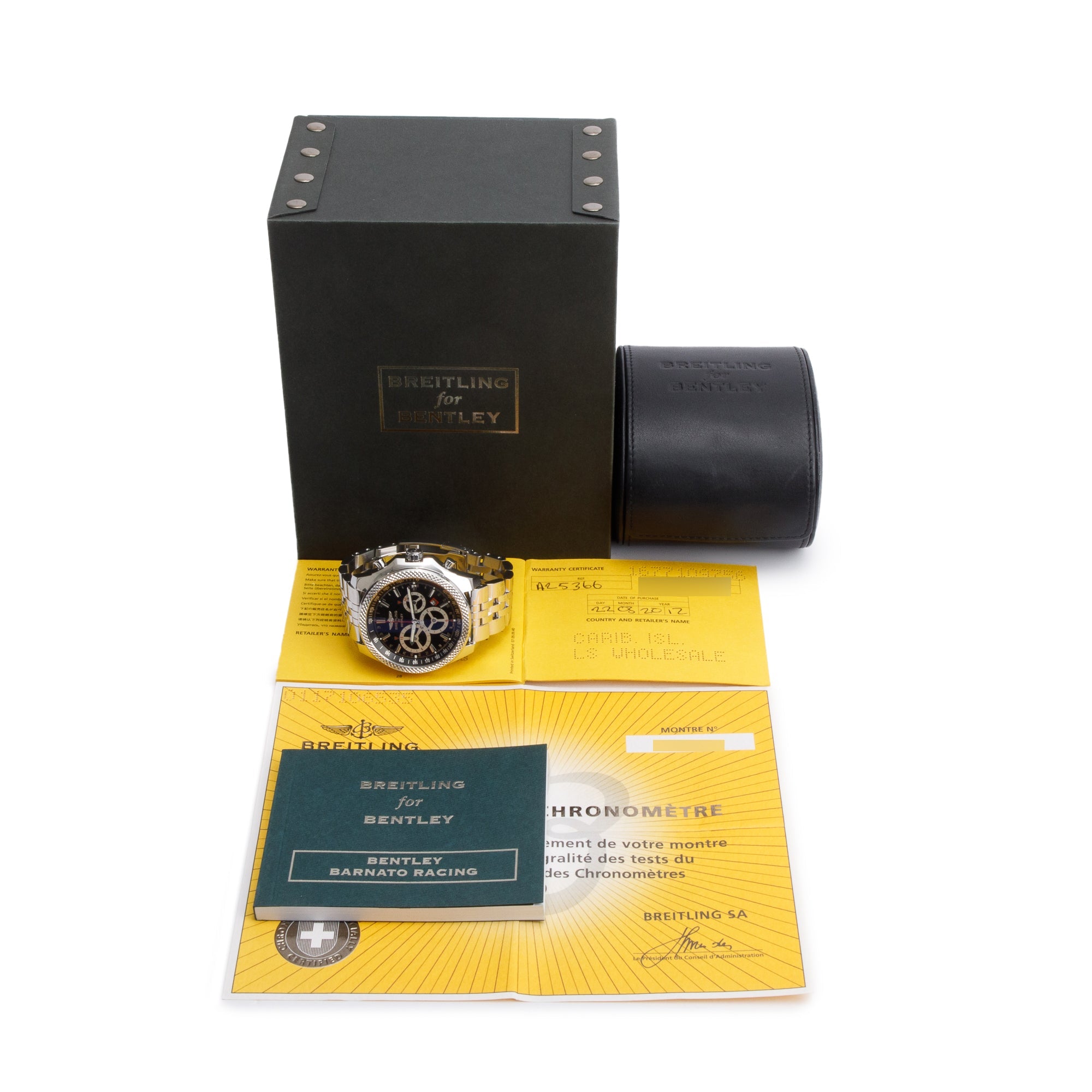 Breitling Stainless Steel Bentley Barnato 49 MM Automatic Chronograph Black Dial Watch A25366 w/ Box & Papers