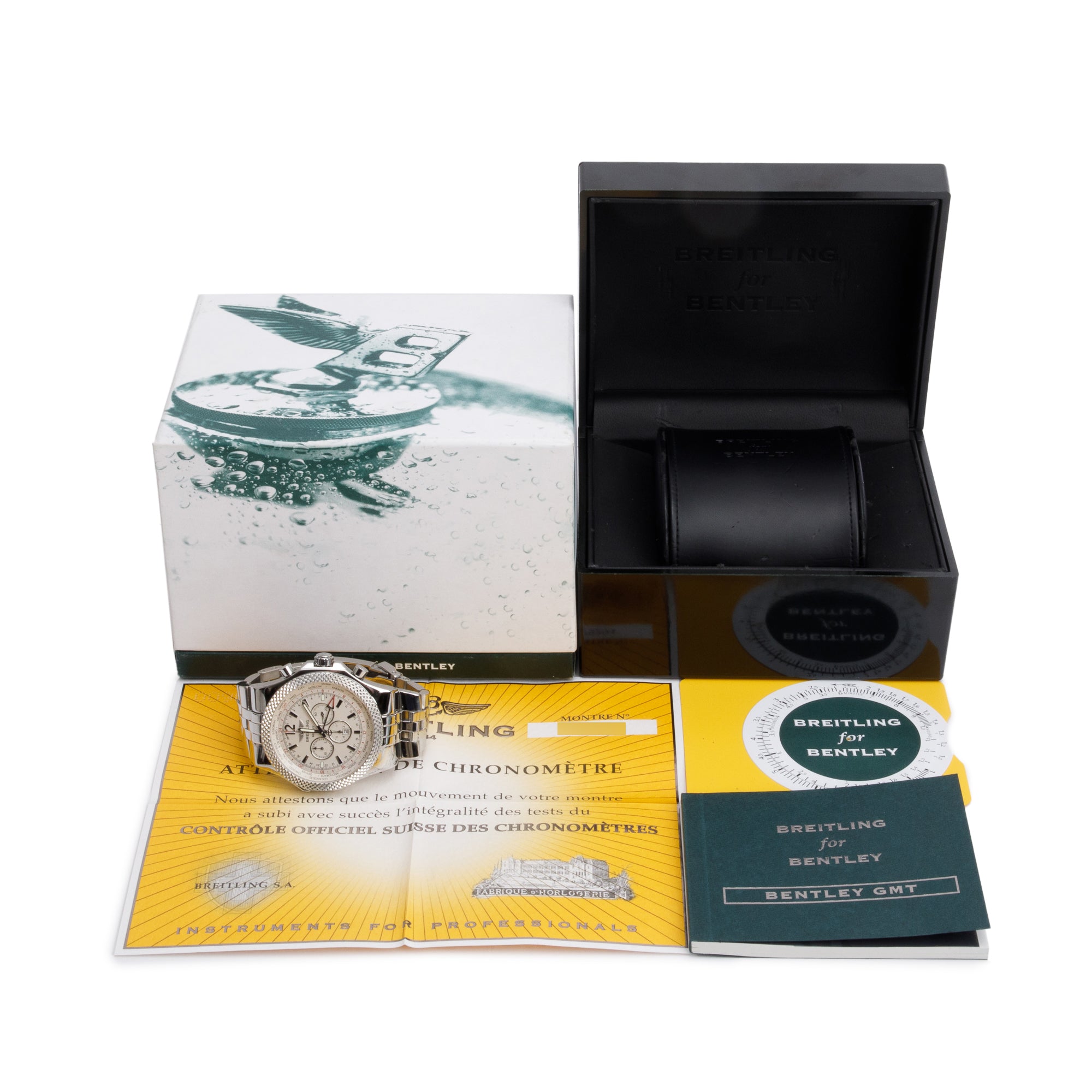 Breitling Stainless Steel Bentley GMT 49 MM Automatic Chronograph White Dial Watch A47362 w/ Box & Papers