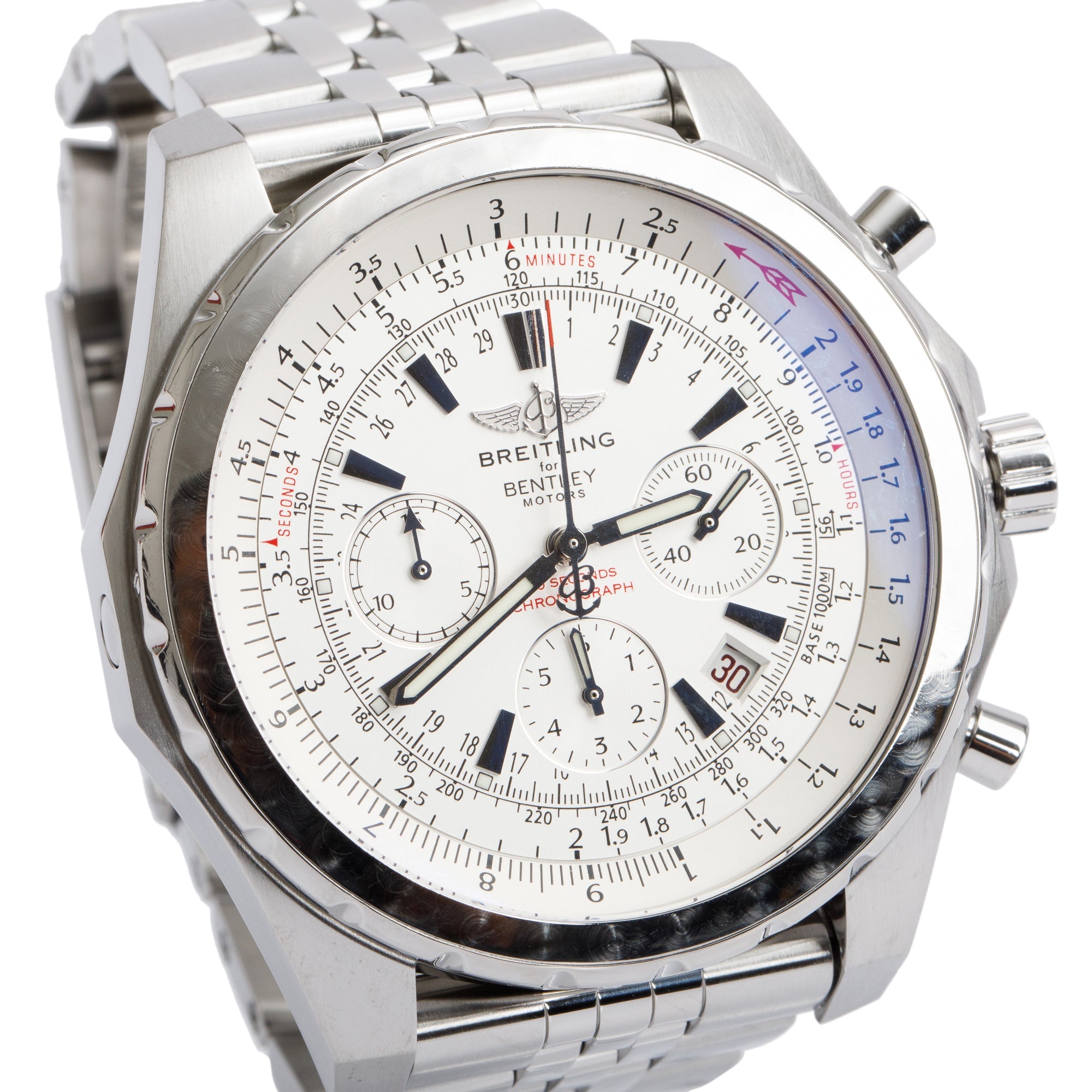 Breitling Stainless Steel Bentley Motors T 48 MM Automatic Chronograph White Dial Watch A25363