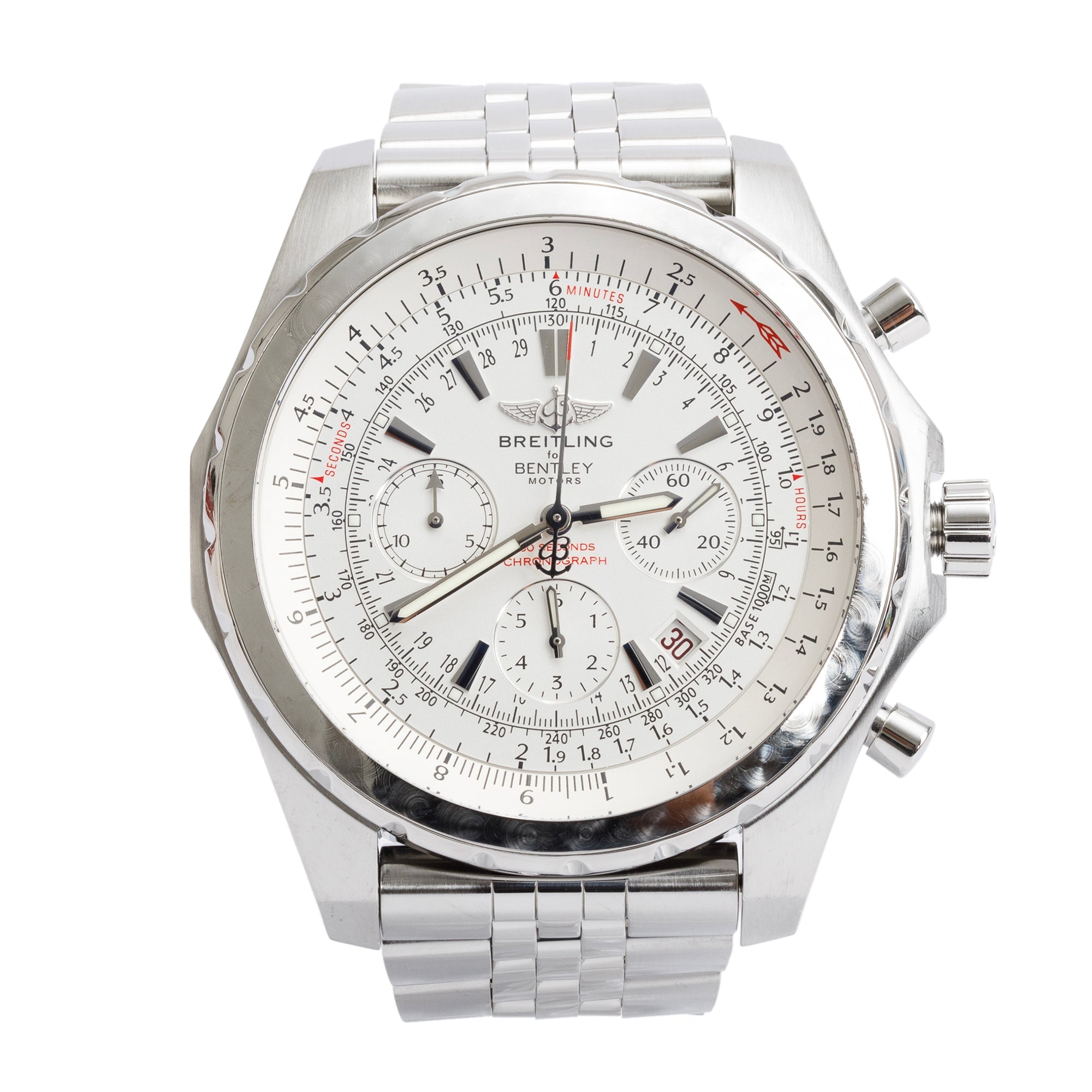 Breitling Stainless Steel Bentley Motors T 48 MM Automatic Chronograph White Dial Watch A25363