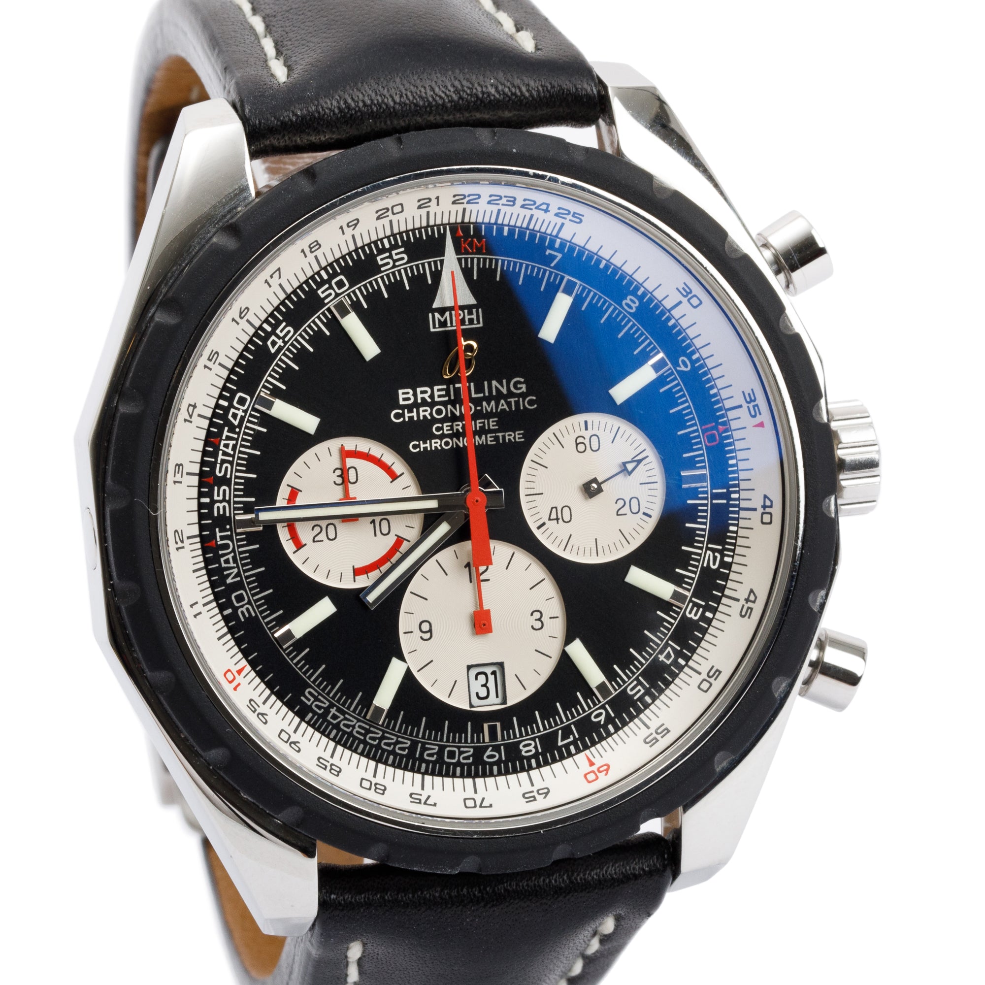 Breitling Stainless Steel Chrono-Matic Chronograph 49 MM Automatic Watch w/ Box & Papers