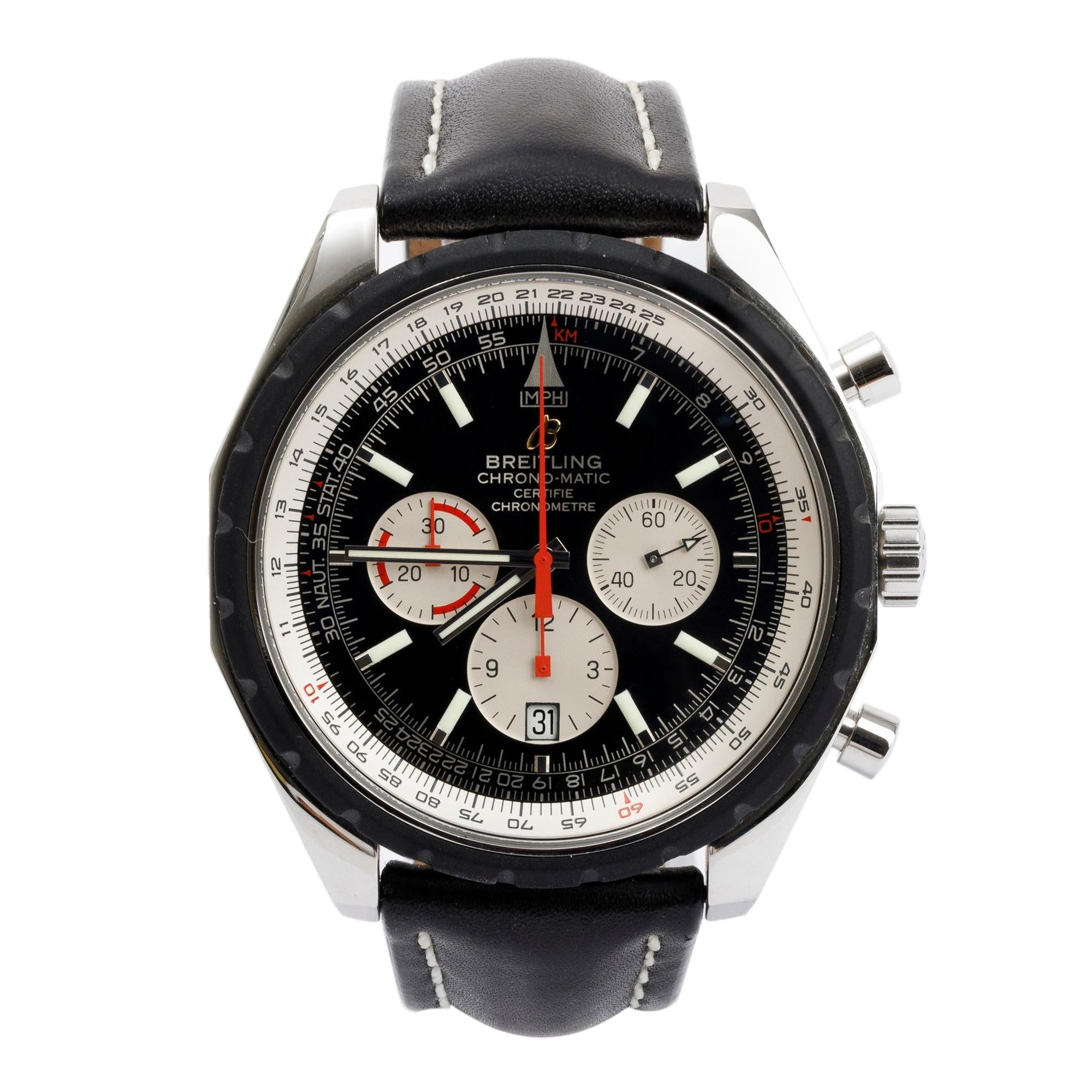 Breitling Stainless Steel Chrono-Matic Chronograph 49 MM Automatic Watch w/ Box & Papers