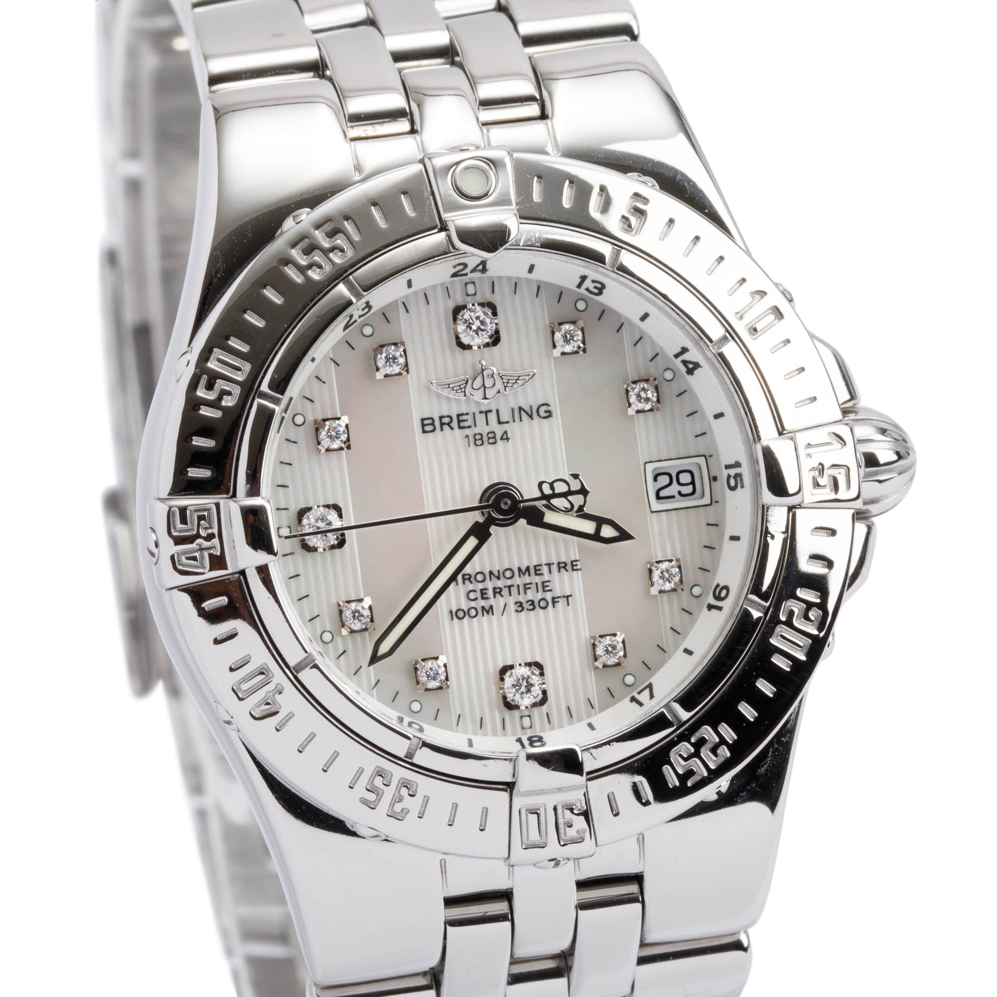 Breitling Stainless Steel Mother of Pearl Diamond Dial Starliner 30 MM Watch A71340