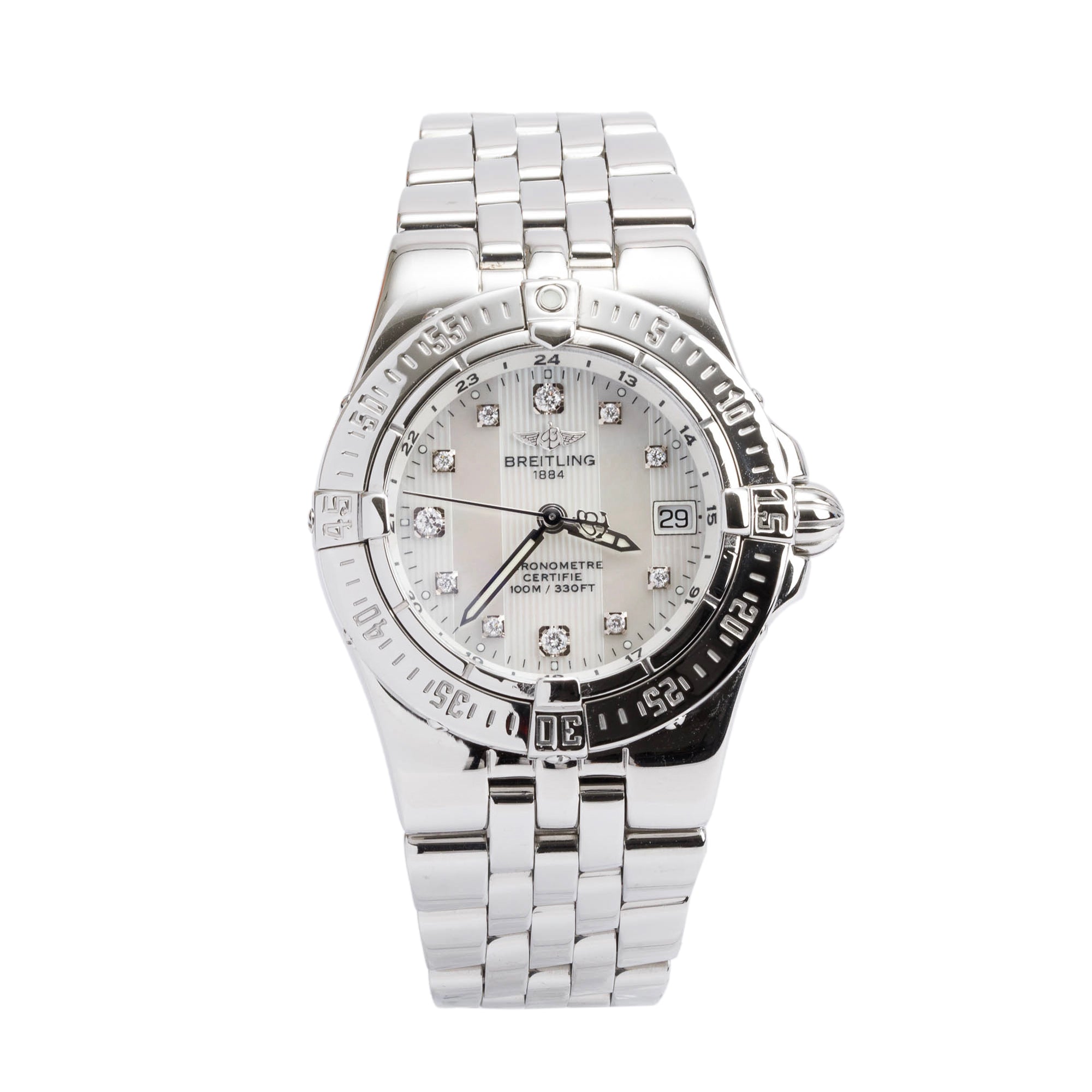 Breitling Stainless Steel Mother of Pearl Diamond Dial Starliner 30 MM Watch A71340