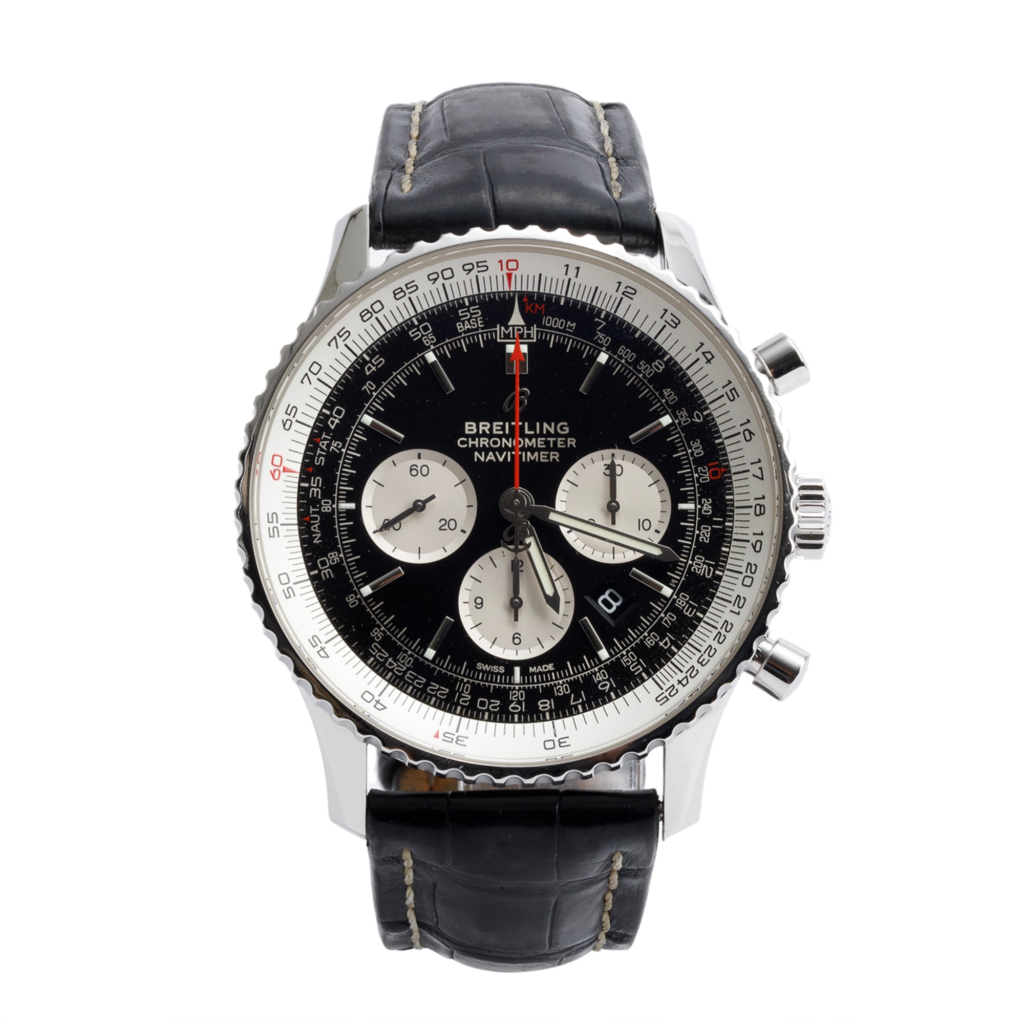 Breitling Stainless Steel Navitimer 46 MM Automatic Chronograph Watch Black Dial AB0127 w/ Box & Papers