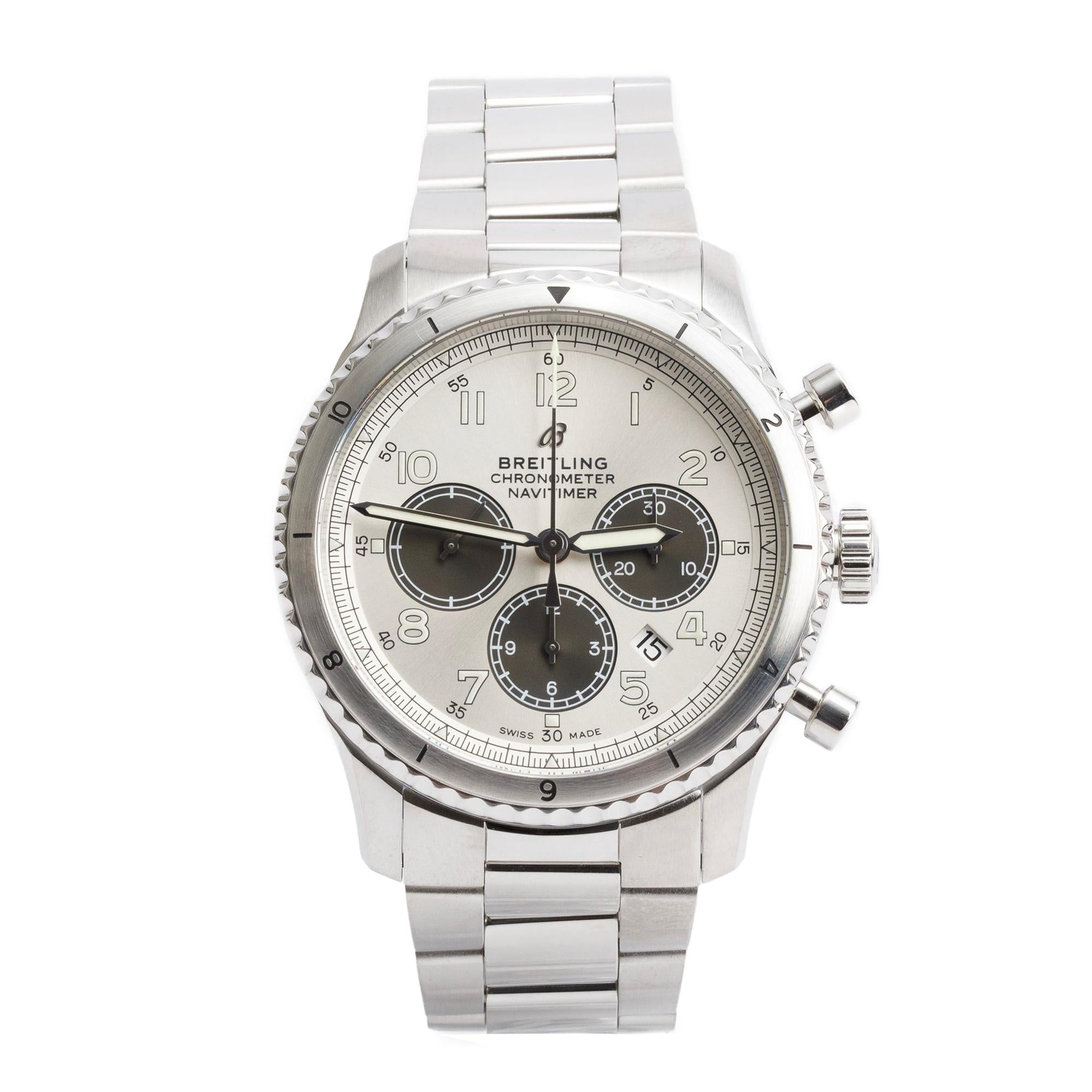 Breitling Stainless Steel Navitimer Aviator 8 B01 43 MM Automatic Chronograph Watch AB0117 w/ Box & Papers