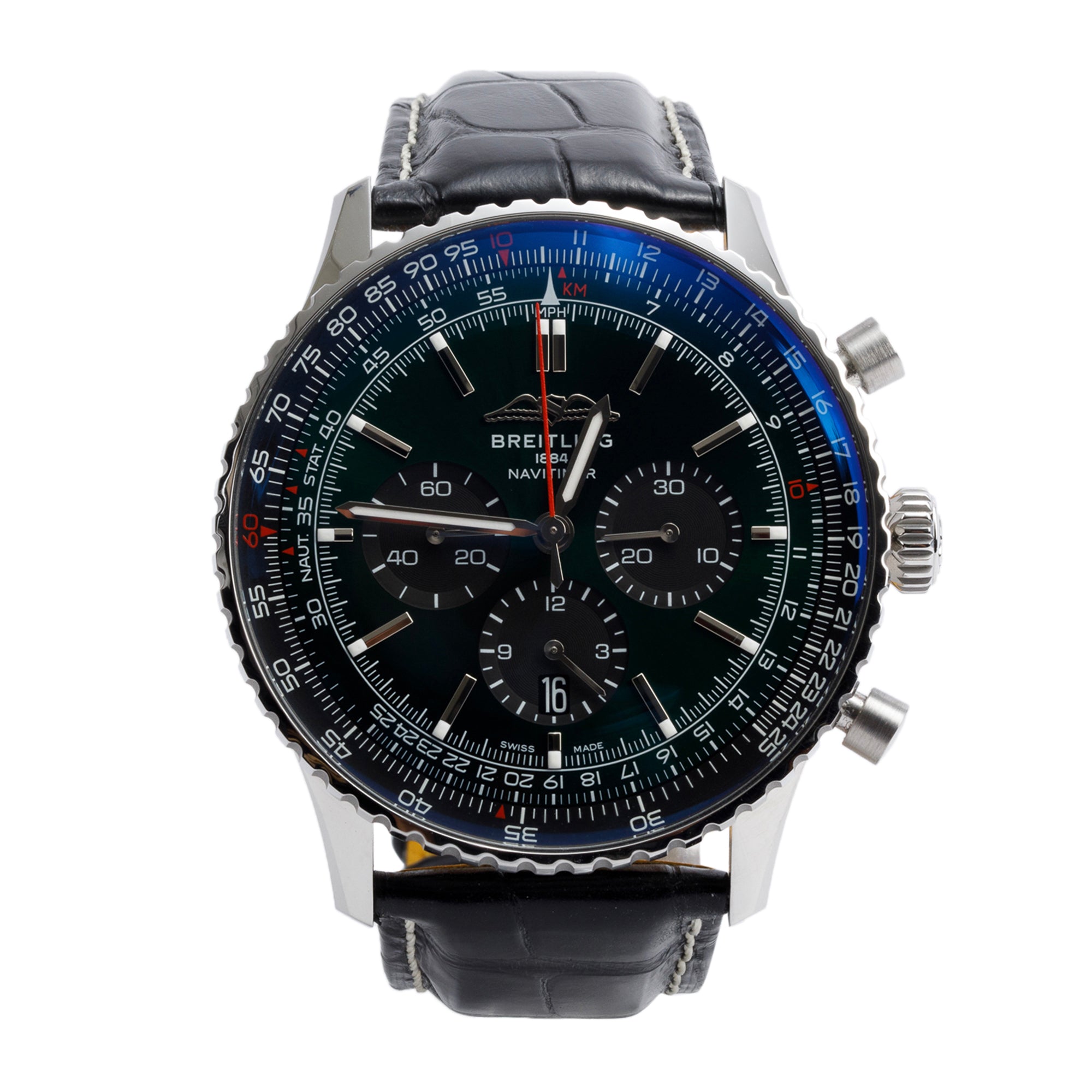 Breitling Stainless Steel Navitimer B01 46 MM Automatic Chronograph Watch Green Dial AB0137 w/ Box & Papers