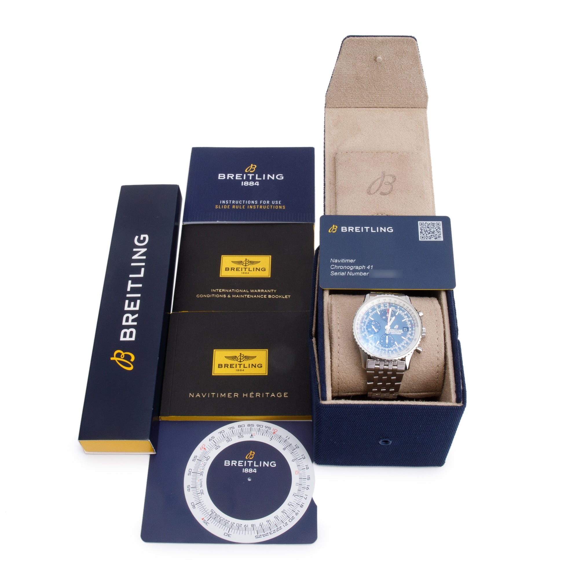 Breitling Stainless Steel Navitimer Heritage 41 MM Chronograph Automatic Watch A13324 w/ Case, Extra Strap & Papers