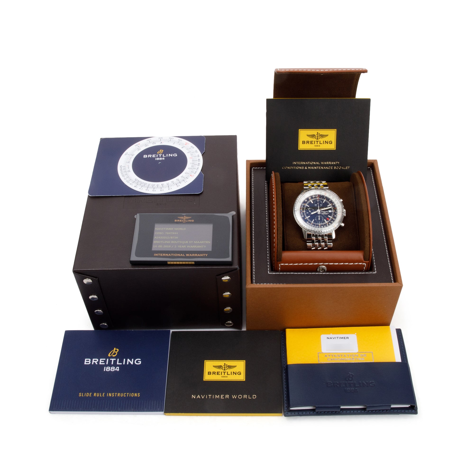 Breitling Stainless Steel Navitimer World GMT 46 MM Automatic Watch w/ Box & Papers