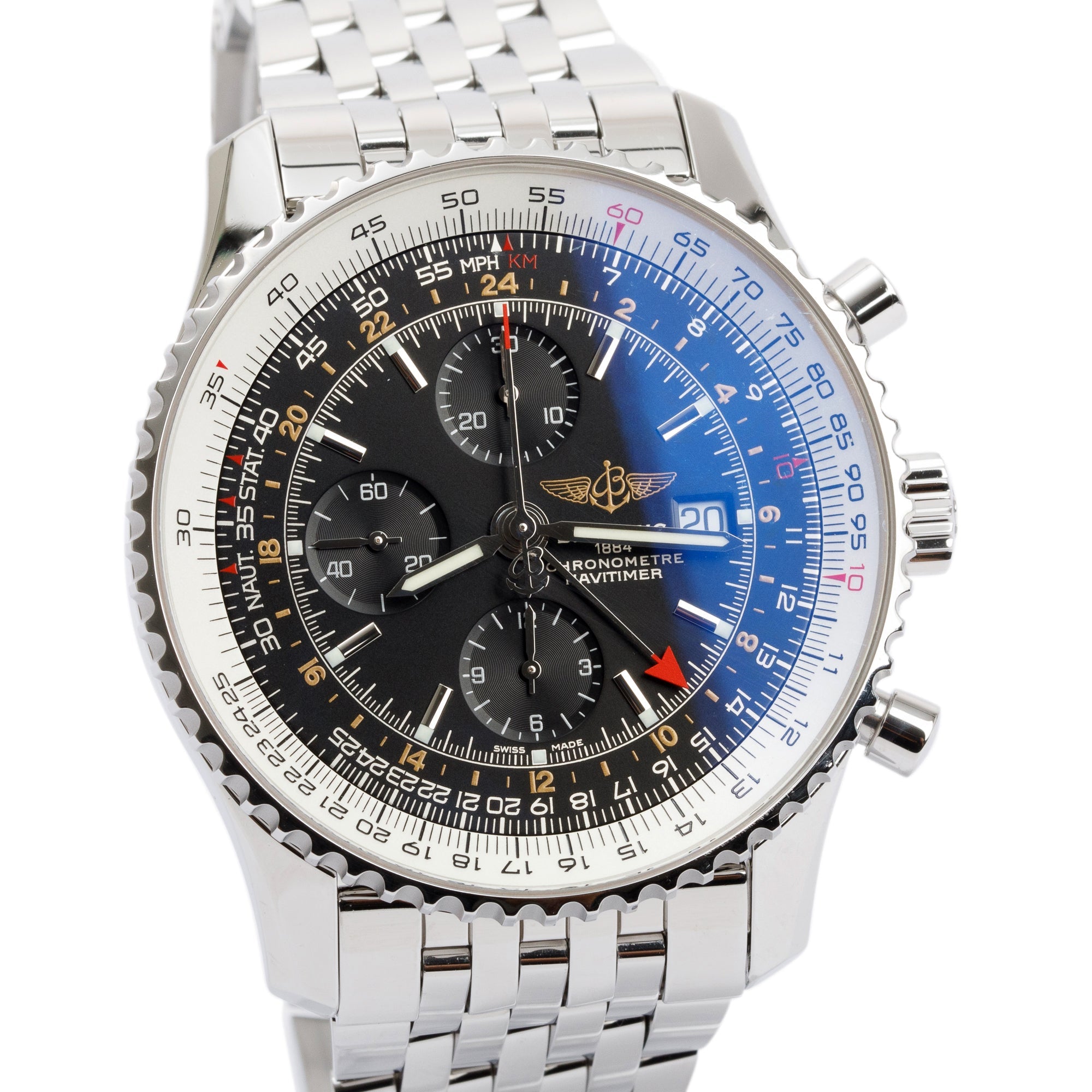 Breitling Stainless Steel Navitimer World GMT 46 MM Automatic Watch w/ Box & Papers