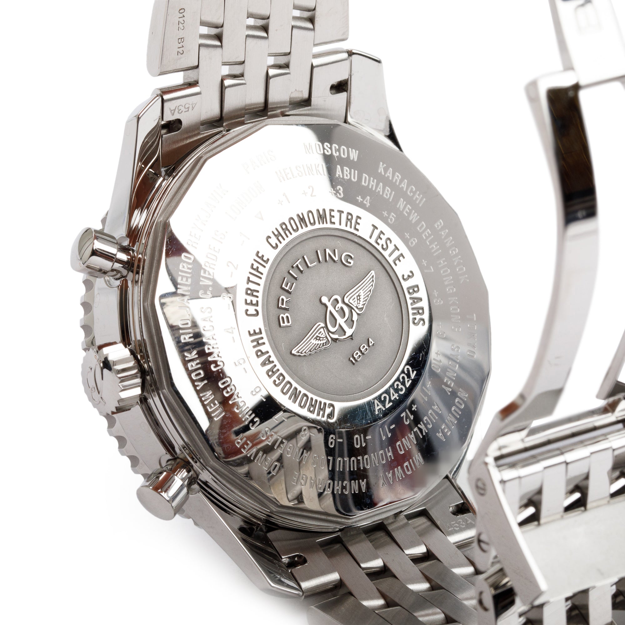 Breitling Stainless Steel Navitimer World GMT 46 MM Automatic Watch w/ Box, Papers & Extra Leather Band