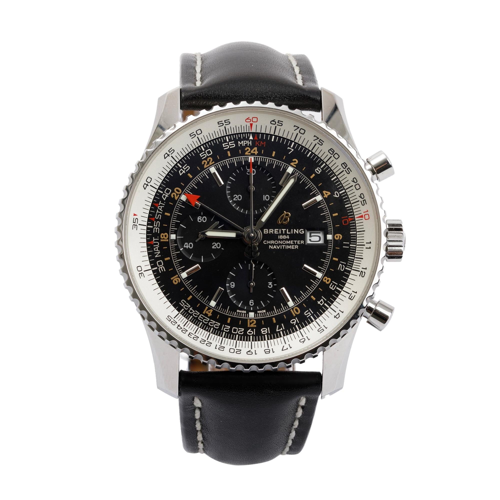 Breitling Stainless Steel Navitimer World GMT 46MM Automatic Watch w/ Box & Papers