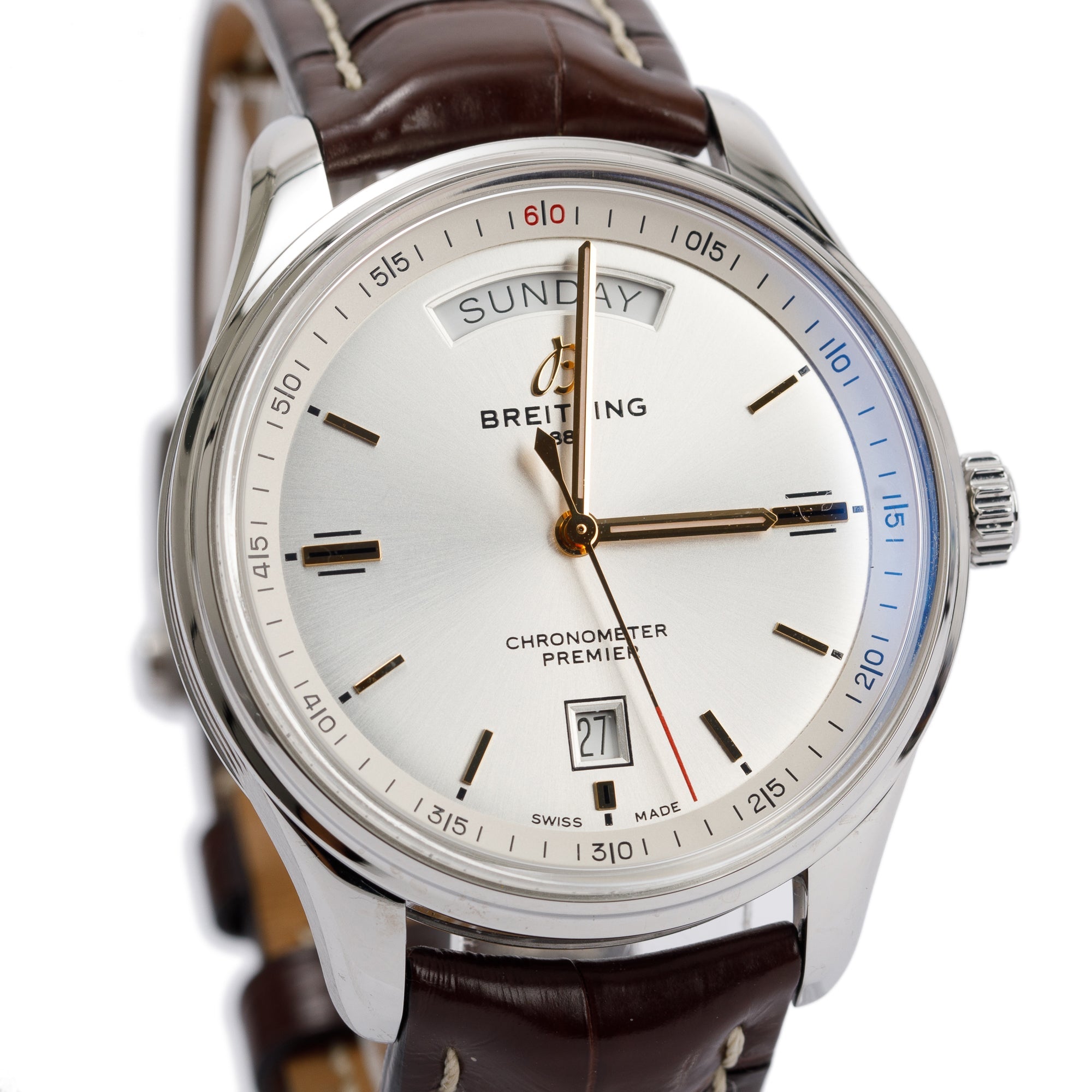 Breitling Stainless Steel Premier Day & Date 40 MM Auotomatic Watch w/ Box & Papers