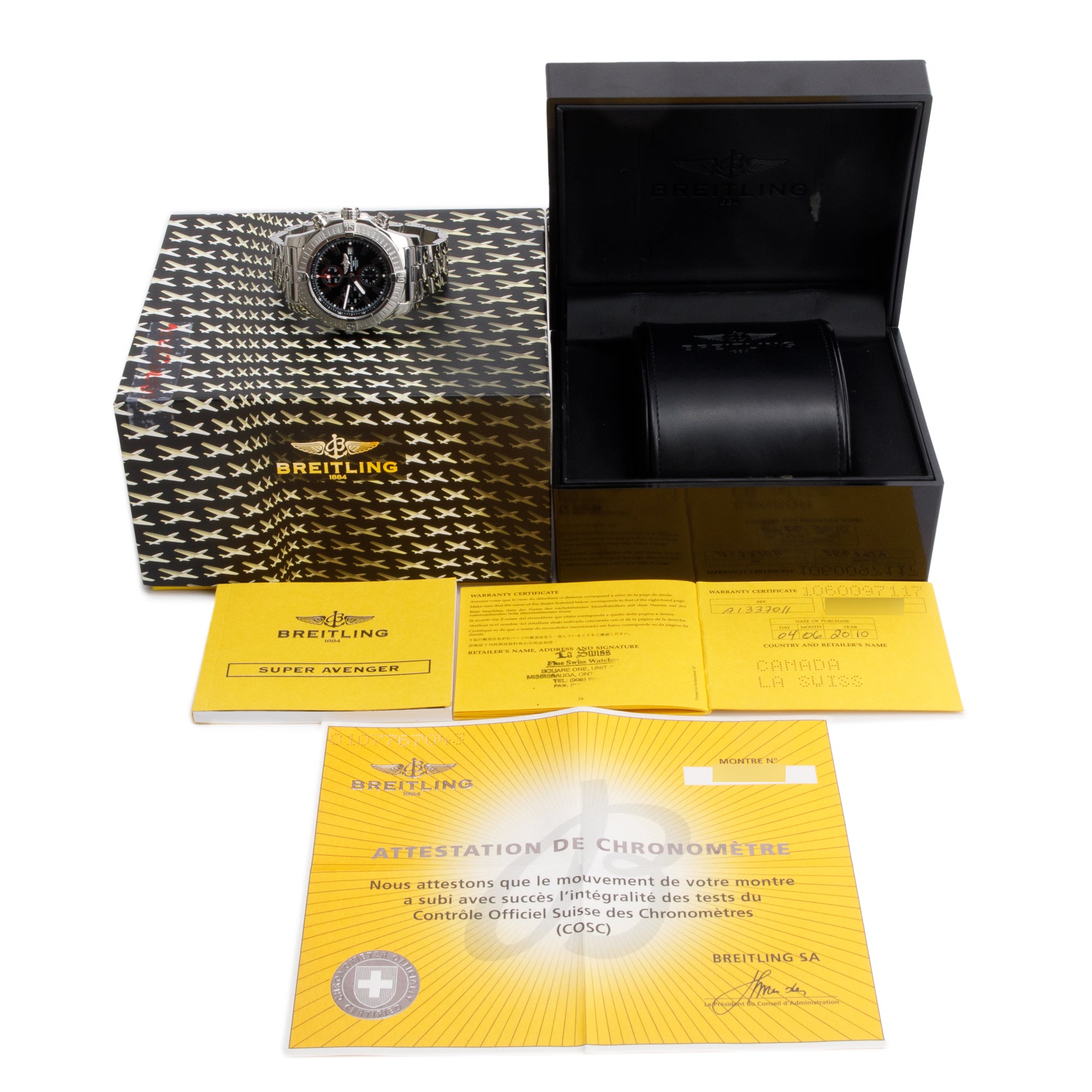 Breitling Stainless Steel Super Avenger 48 MM Automatic Chronograph Watch Black Dial A13370 w/ Box & Papers