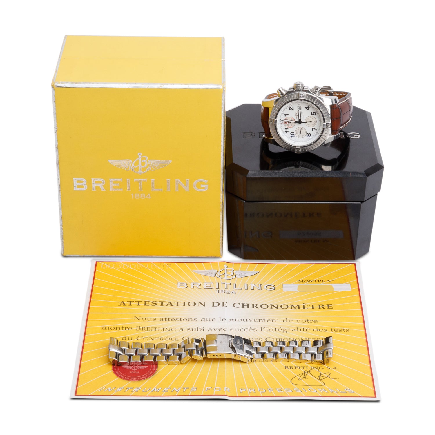 Breitling Stainless Steel Super Avenger 48 MM Automatic Chronograph Watch White Dial A13370 w/ Box, Papers & Extra Strap