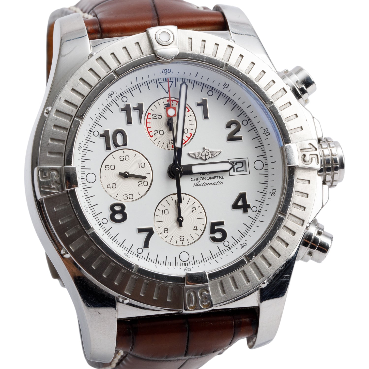 Breitling Stainless Steel Super Avenger 48 MM Automatic Chronograph Watch White Dial A13370 w/ Box, Papers & Extra Strap
