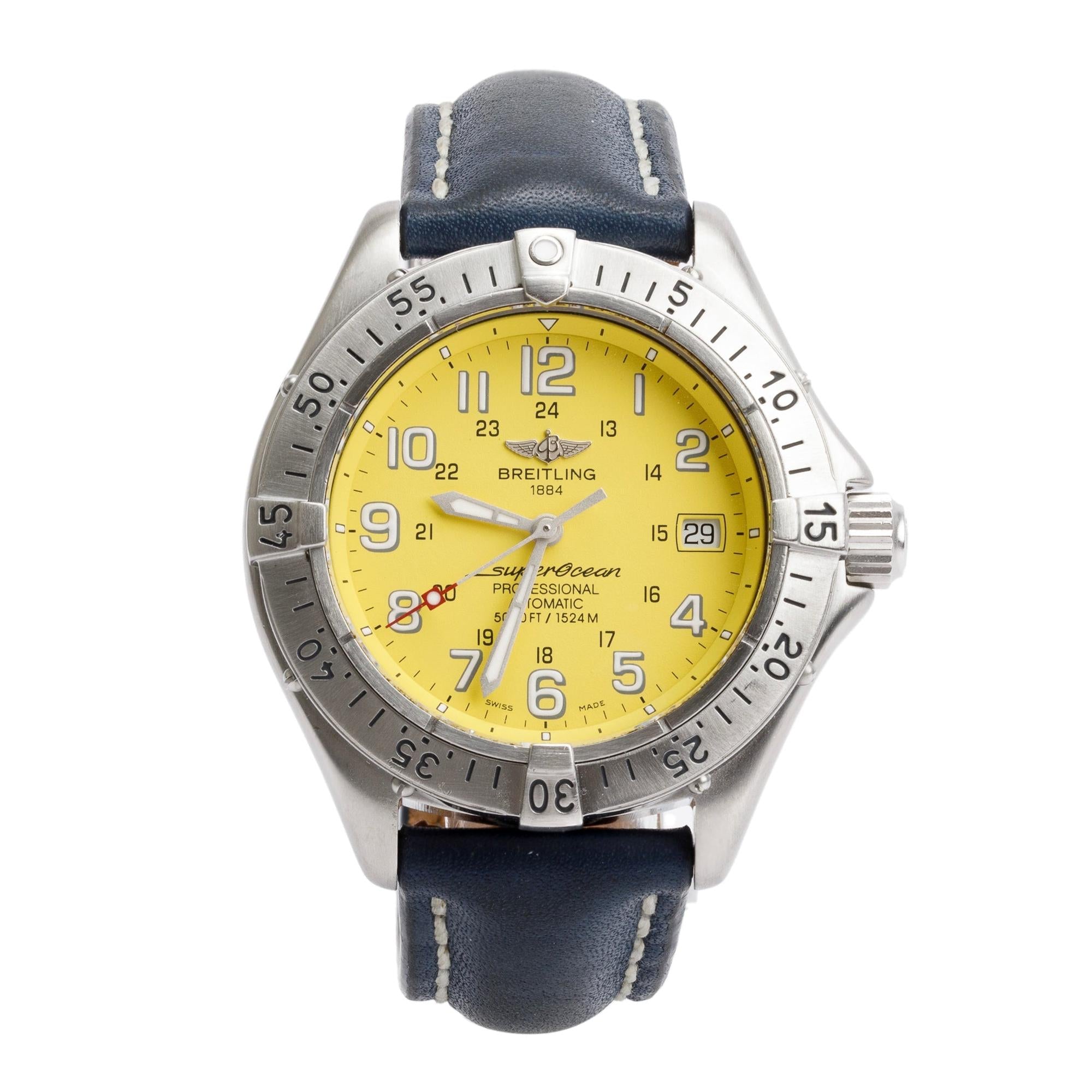 Breitling Stainless Steel Superocean 41 MM Automatic Watch Yellow Dial A17345