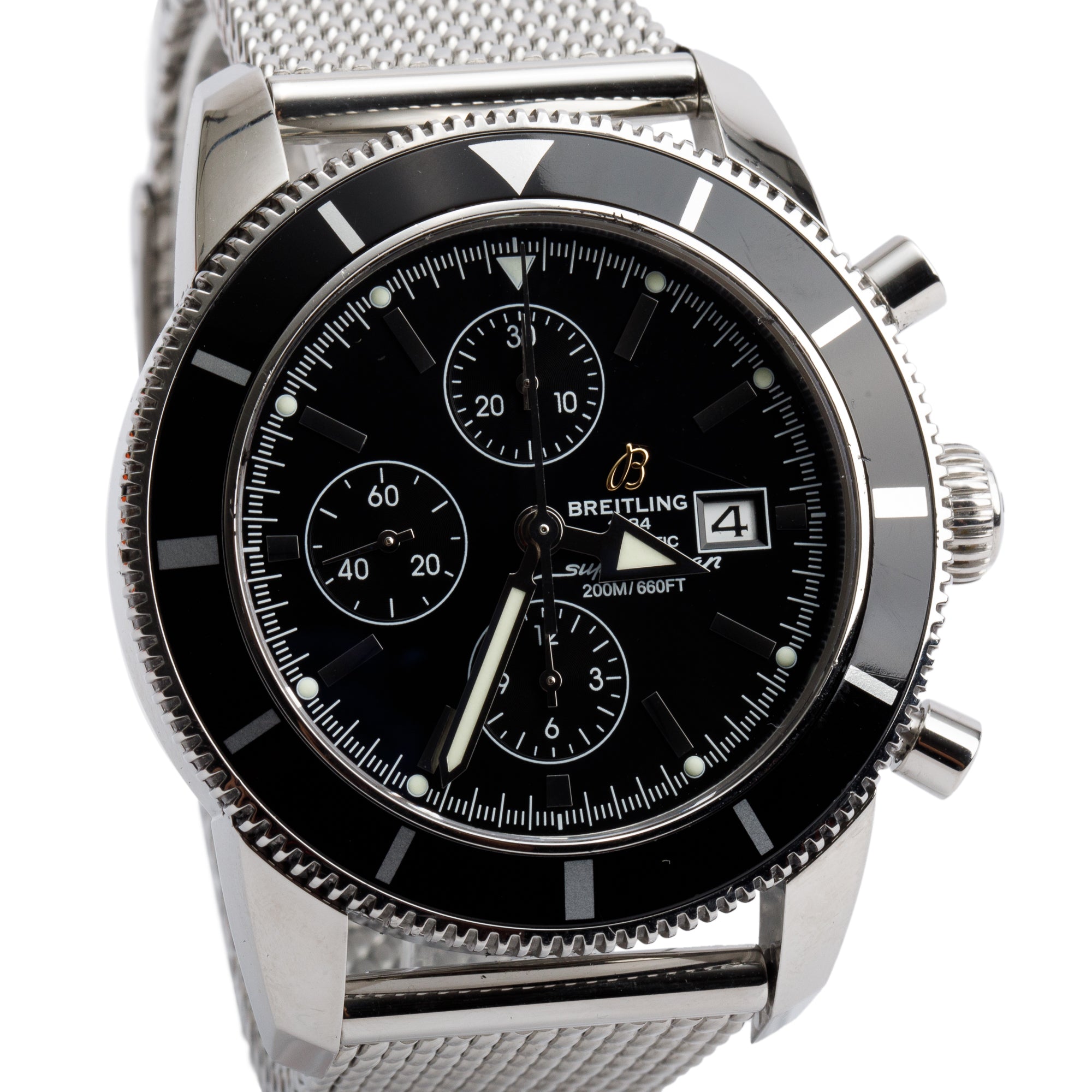 Breitling Stainless Steel Superocean Heritage 46 MM Automatic Chronograph Black Dial Watch A13320 w/ Box