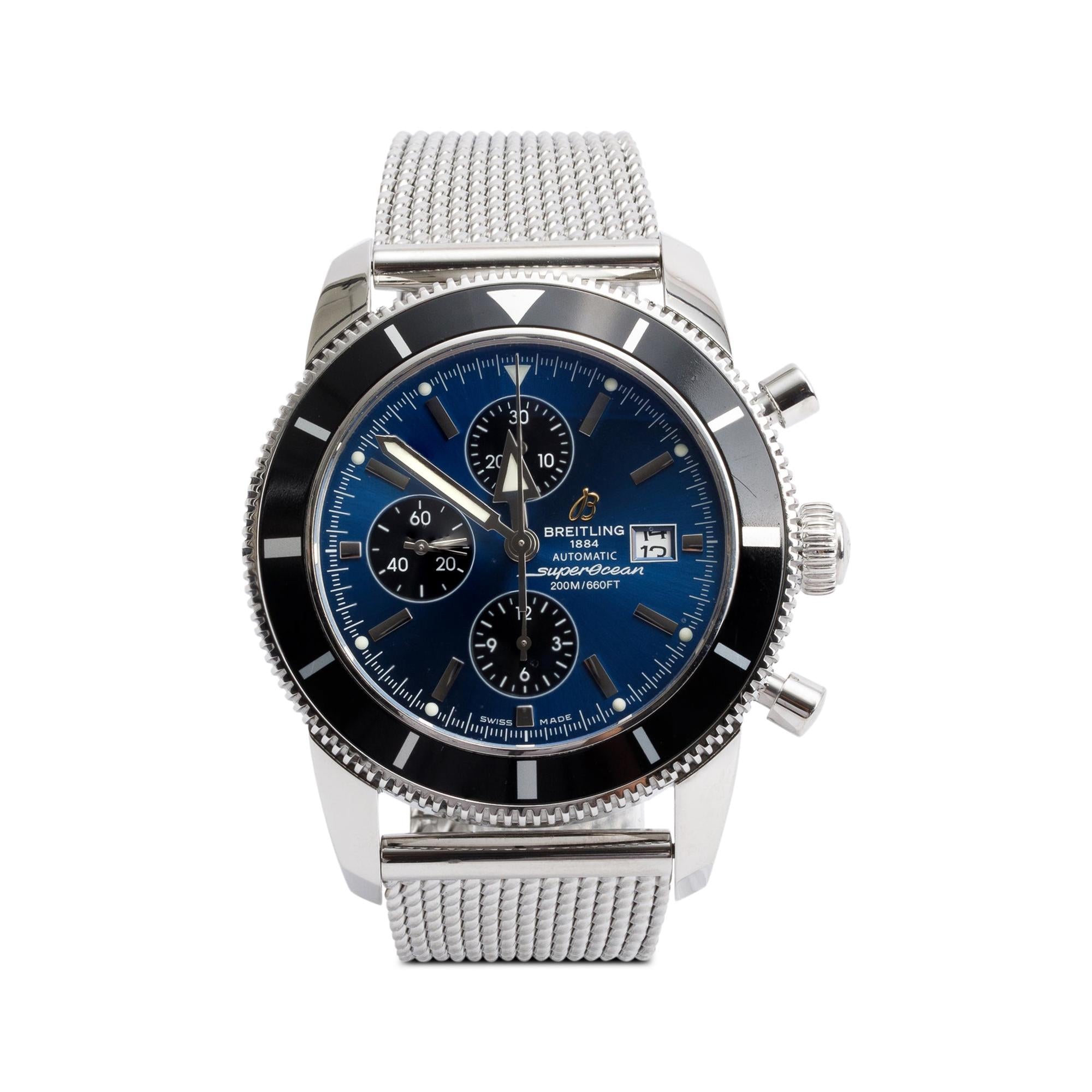 Breitling Stainless Steel Superocean Heritage 46 MM Automatic Chronograph Blue Dial Watch A13320 w/ Box & Papers