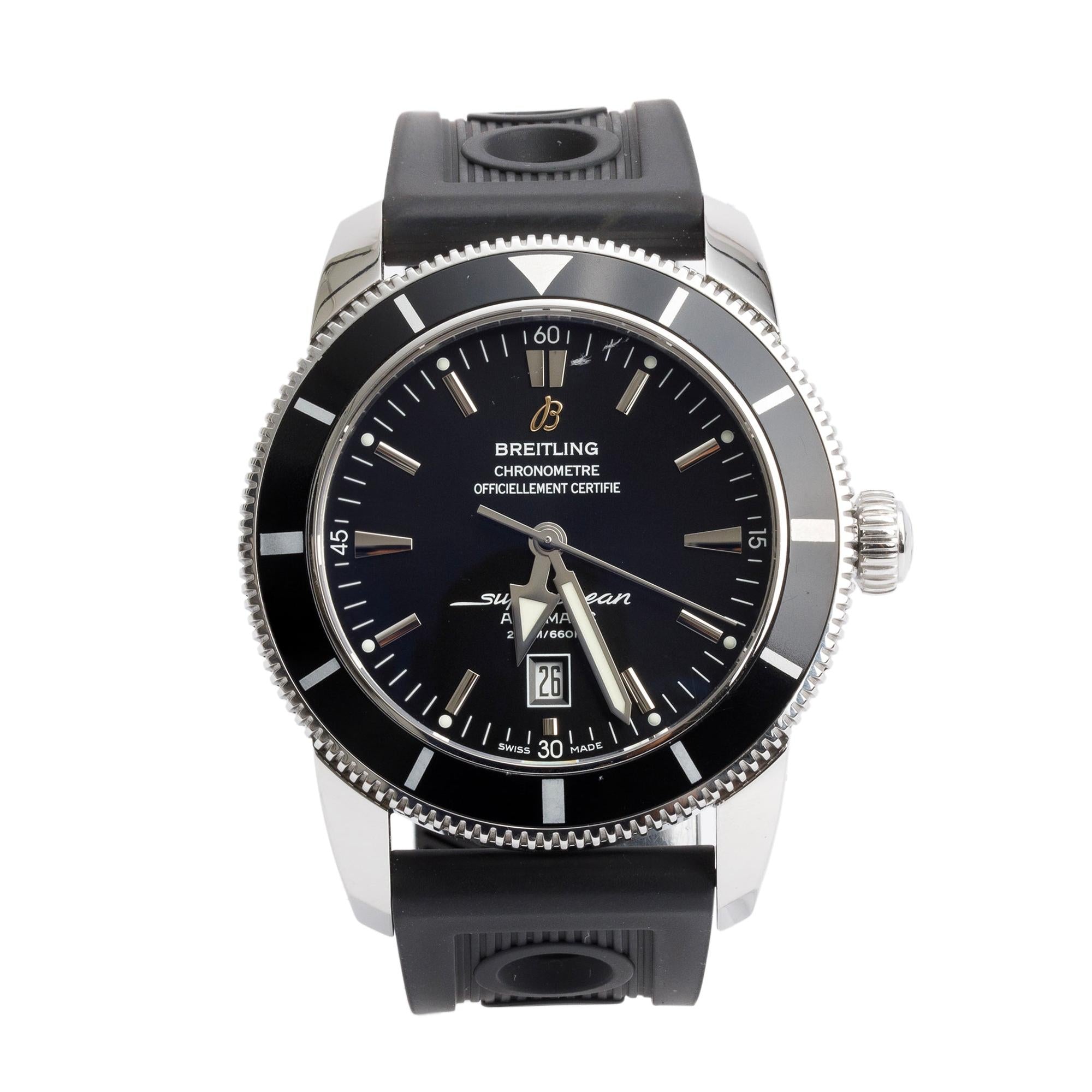 Breitling Stainless Steel Superocean Heritage 46 MM Automatic Chronograph Watch Black Dial A17320