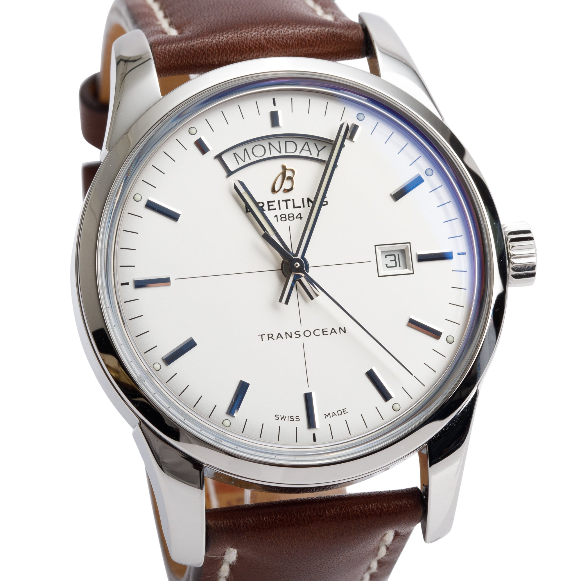 Breitling Stainless Steel Transocean Day & Date 43 MM Automatic Watch A45310 w/ Box & Papers