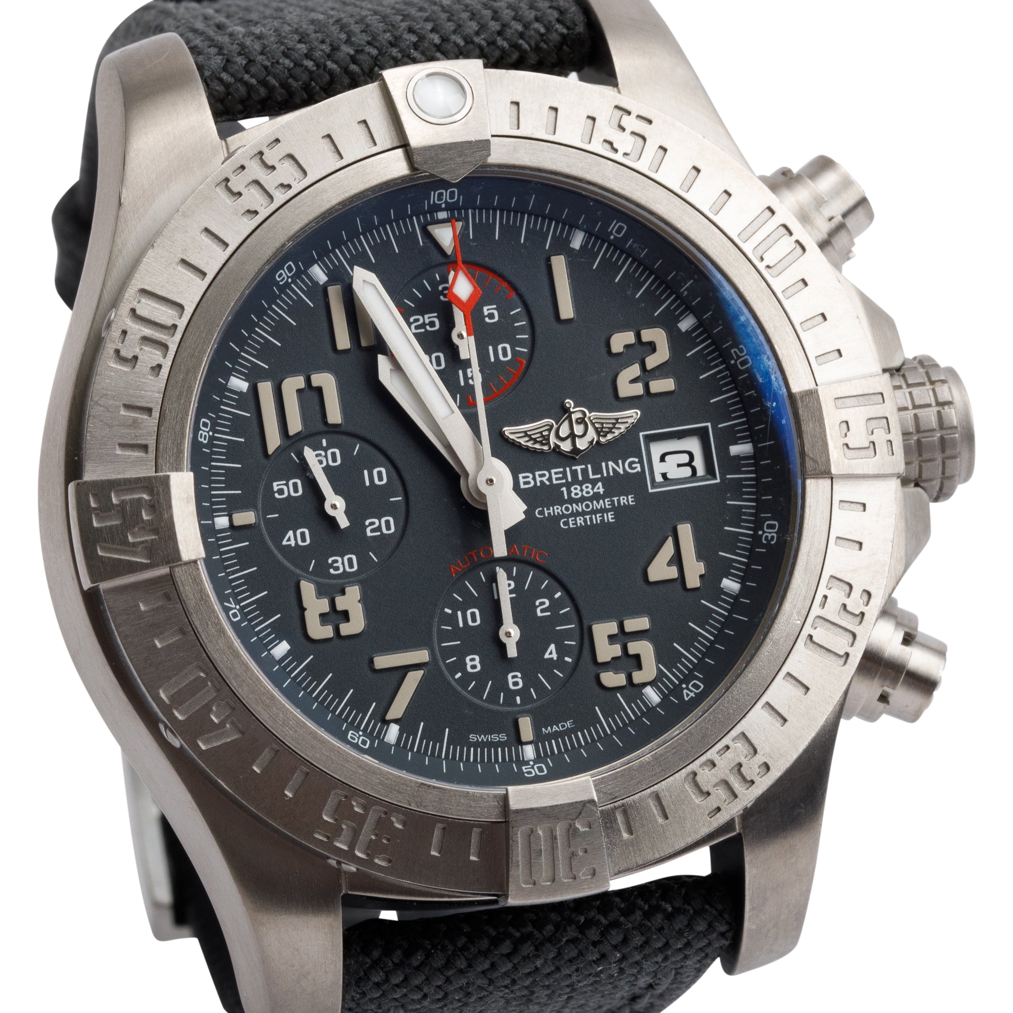Breitling Titanium Avenger Bandit 45 MM Chronograph Automatic Watch E13383 w/ Case