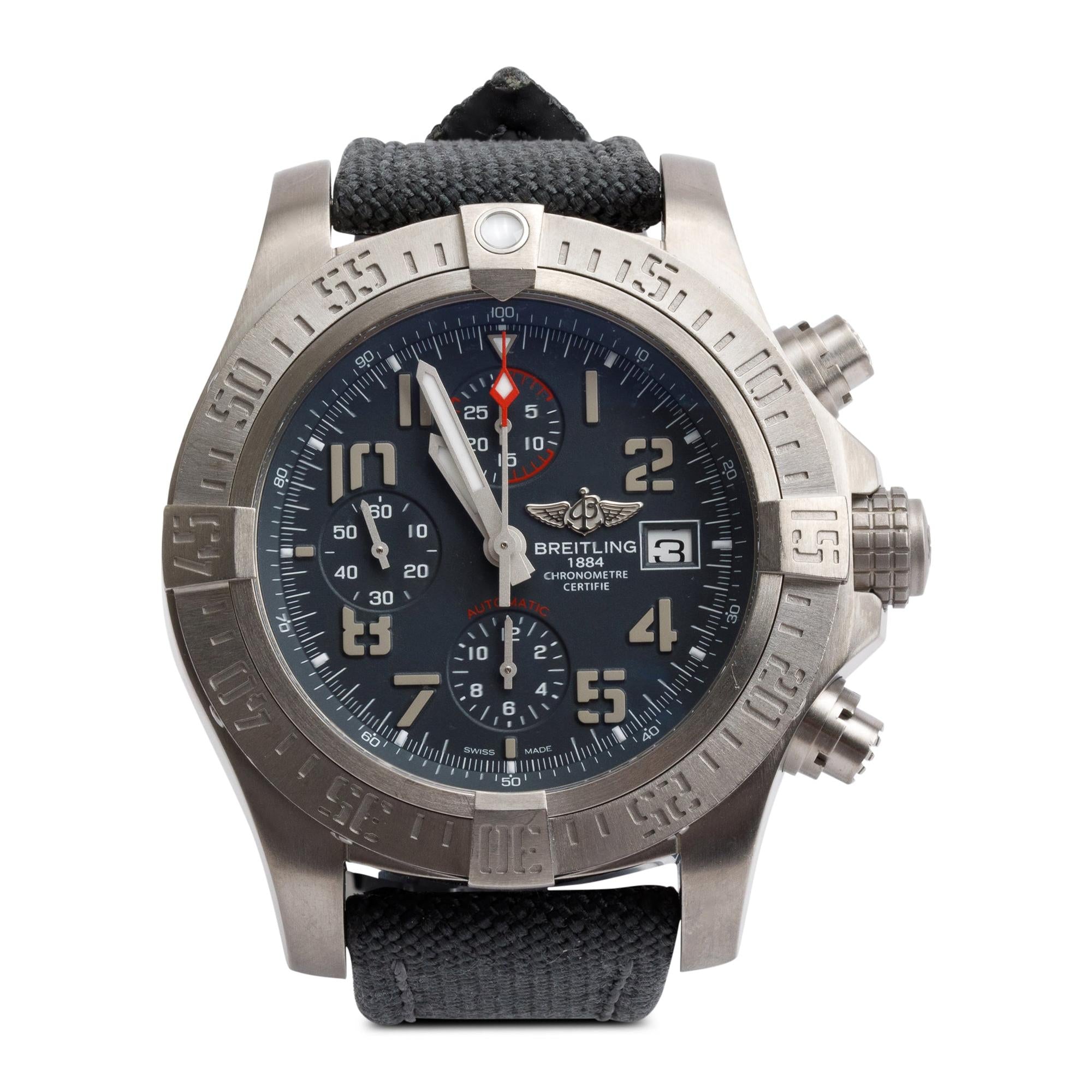 Breitling Titanium Avenger Bandit 45 MM Chronograph Automatic Watch E13383 w/ Case