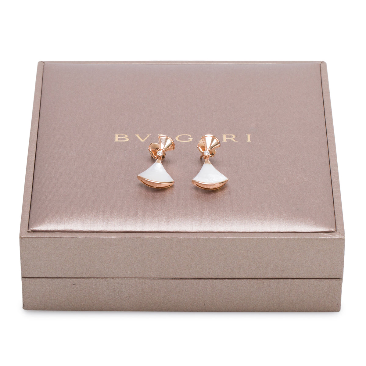 BVLGARI 18k Rose Gold Mother of Pearl & Diamond Diva's Dream Earrings w/ Box