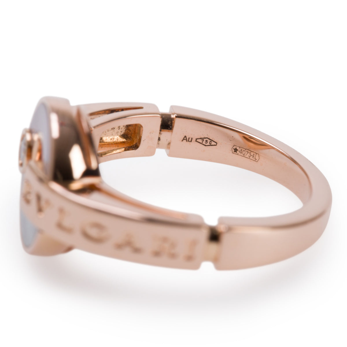 BVLGARI 2022 18k Rose Gold Diamond Mother of Pearl Bvlgari Ring, Size 48 4.5 w/ Box, Receipt & Certificate