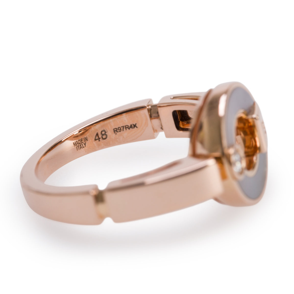 BVLGARI 2022 18k Rose Gold Diamond Mother of Pearl Bvlgari Ring, Size 48 4.5 w/ Box, Receipt & Certificate