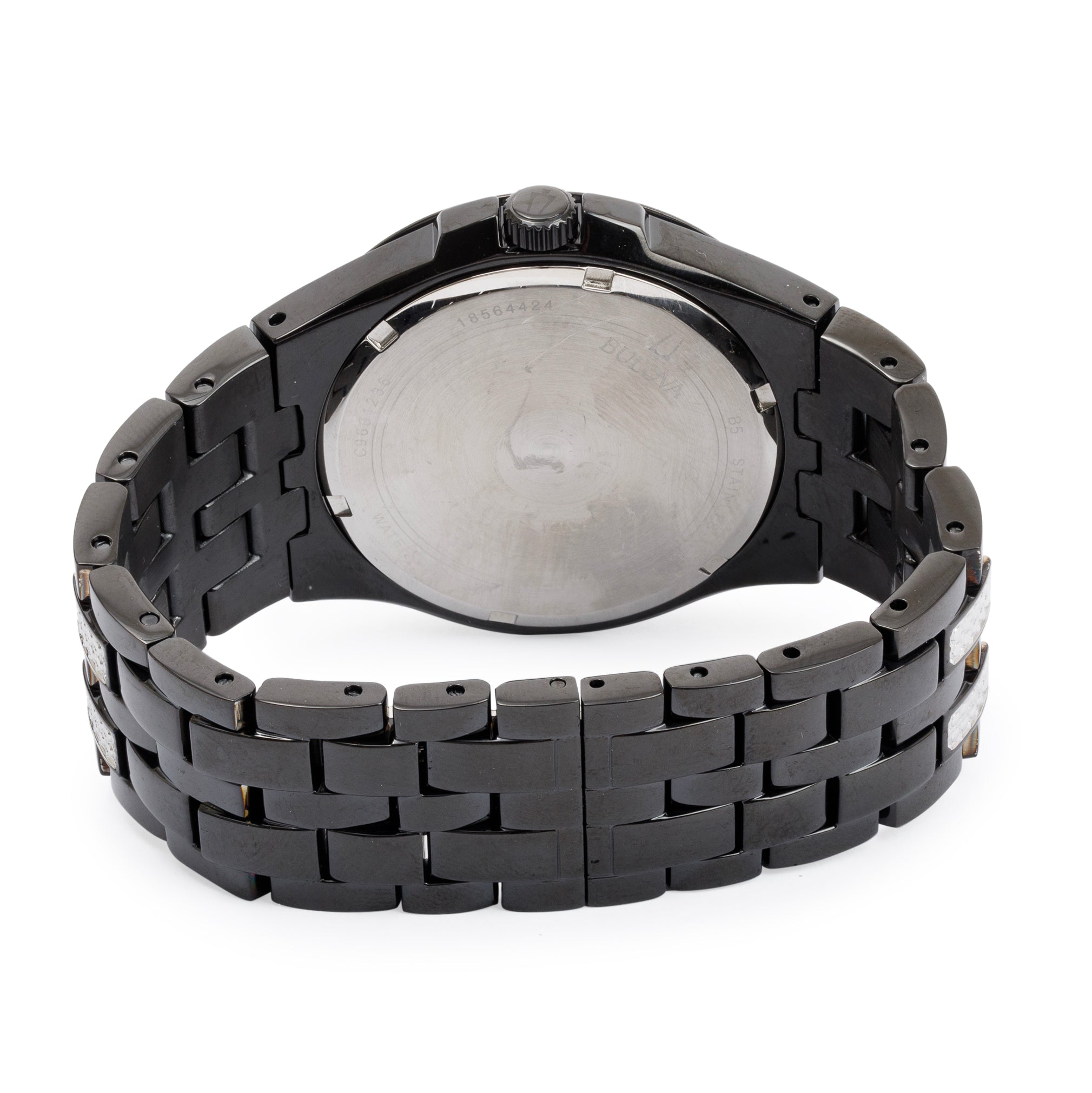 Bulova Black Ion-Plated Stainless Steel Crystal Accent 42 MM Quartz Watch w/ Box