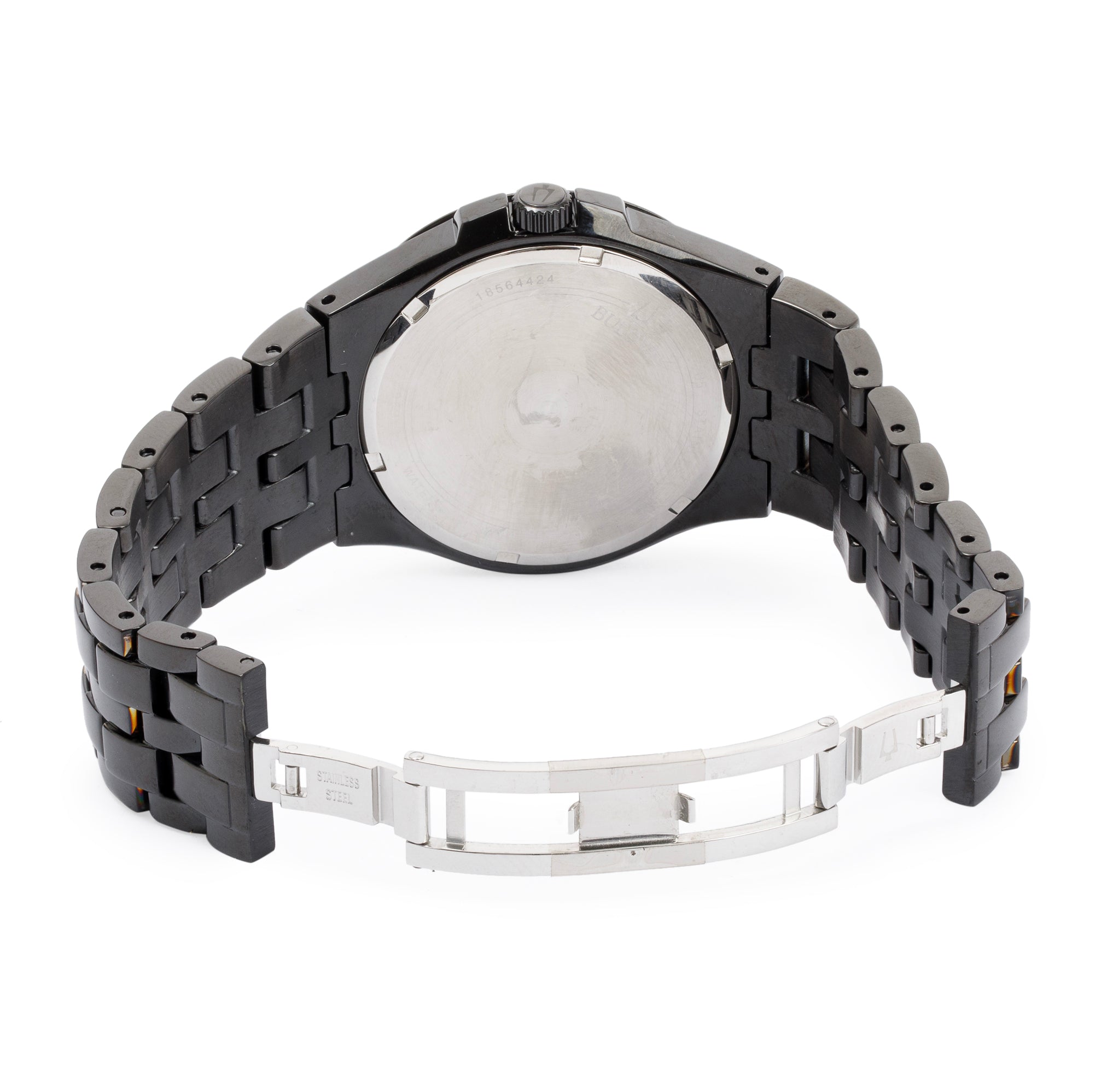 Bulova Black Ion-Plated Stainless Steel Crystal Accent 42 MM Quartz Watch w/ Box